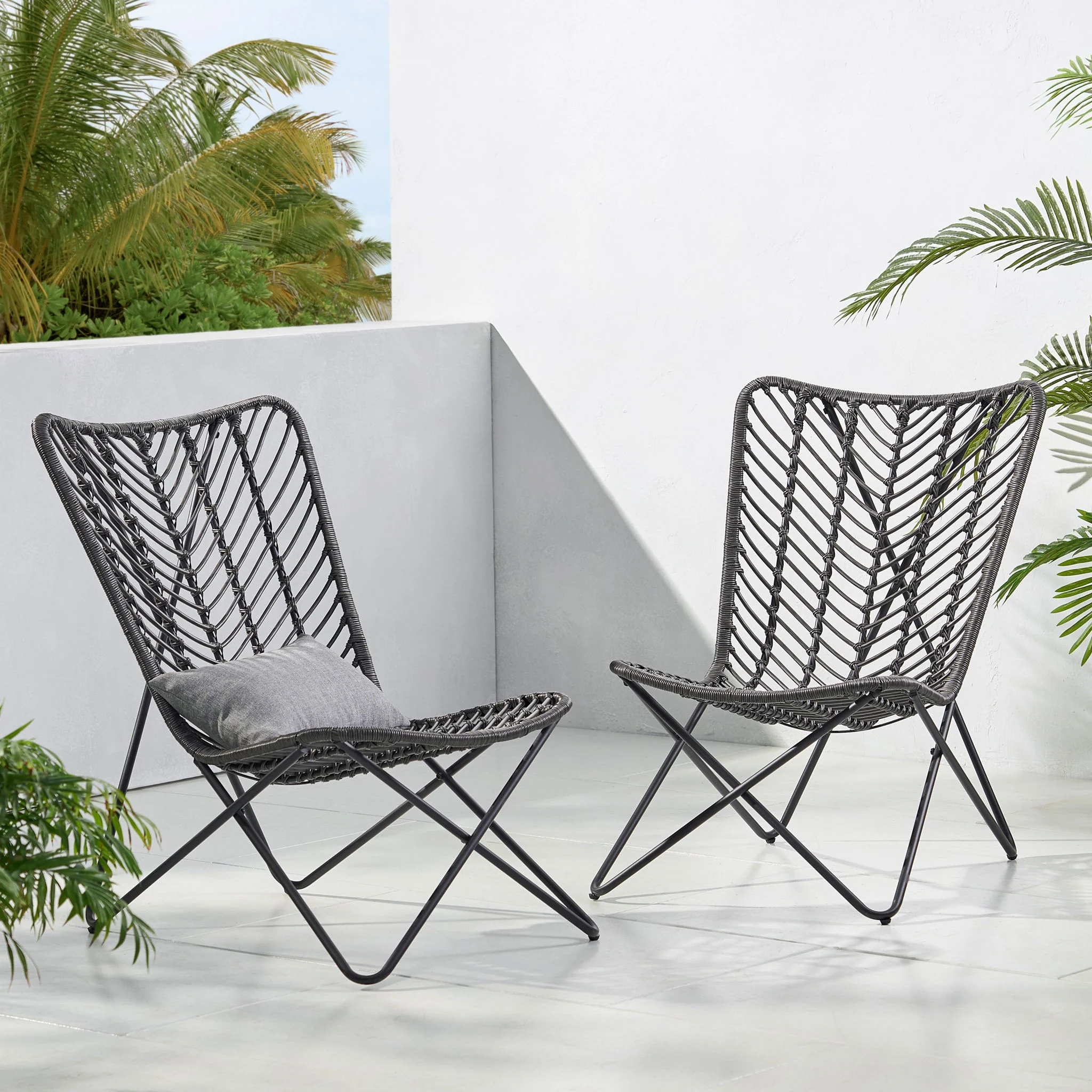 Outdoor Wicker Chair With Geometric Cross Base, (Set of 2) - Gray - Image 7