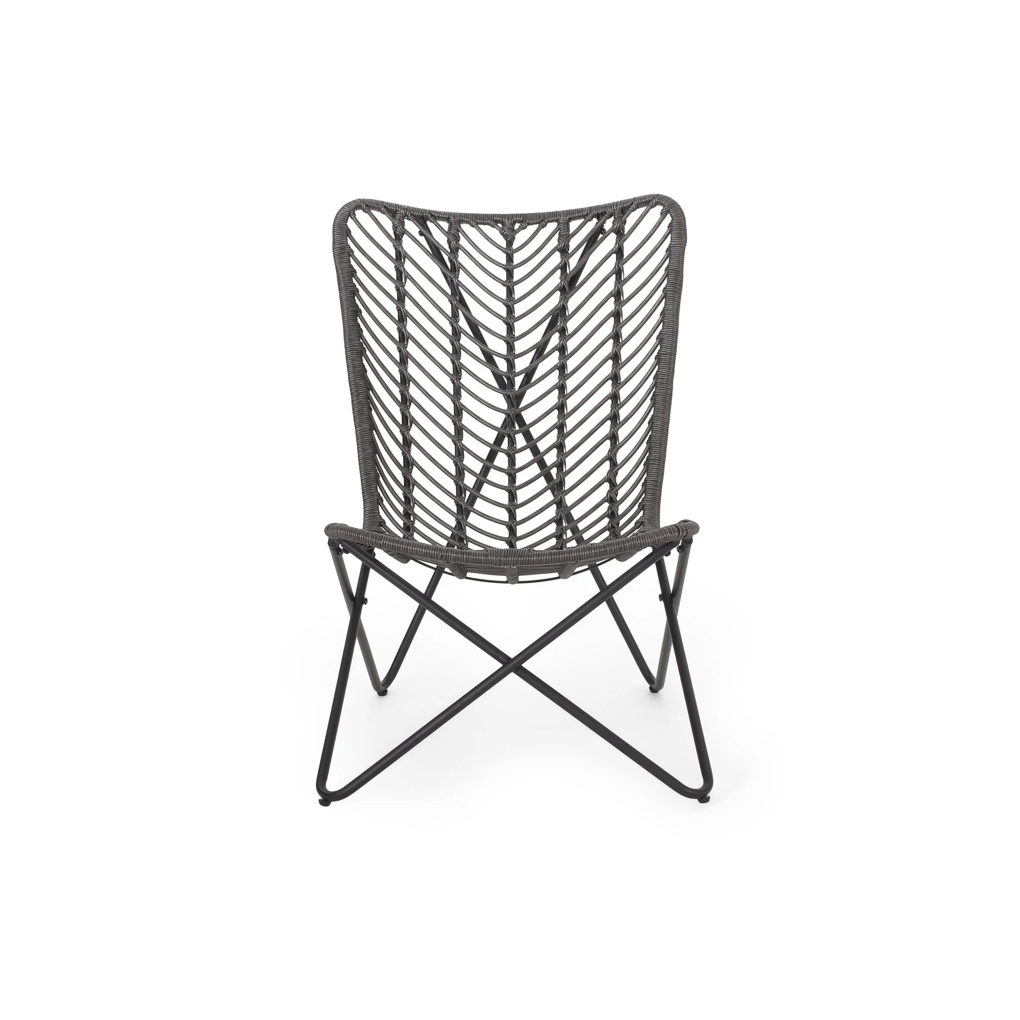 Outdoor Wicker Chair With Geometric Cross Base, (Set of 2) - Gray - Image 9