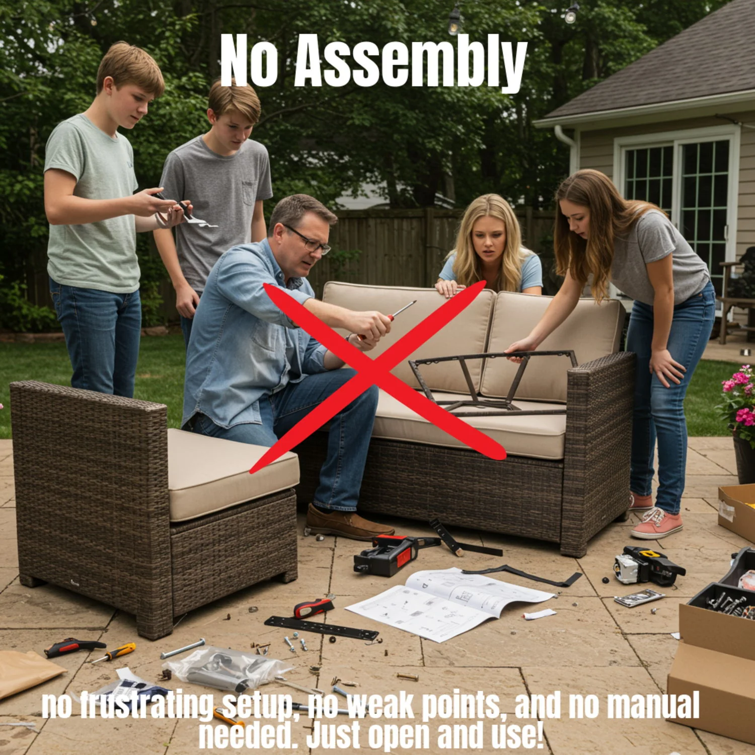 Outdoor Wicker Conversation Set With Cushions, All Weather - Image 44