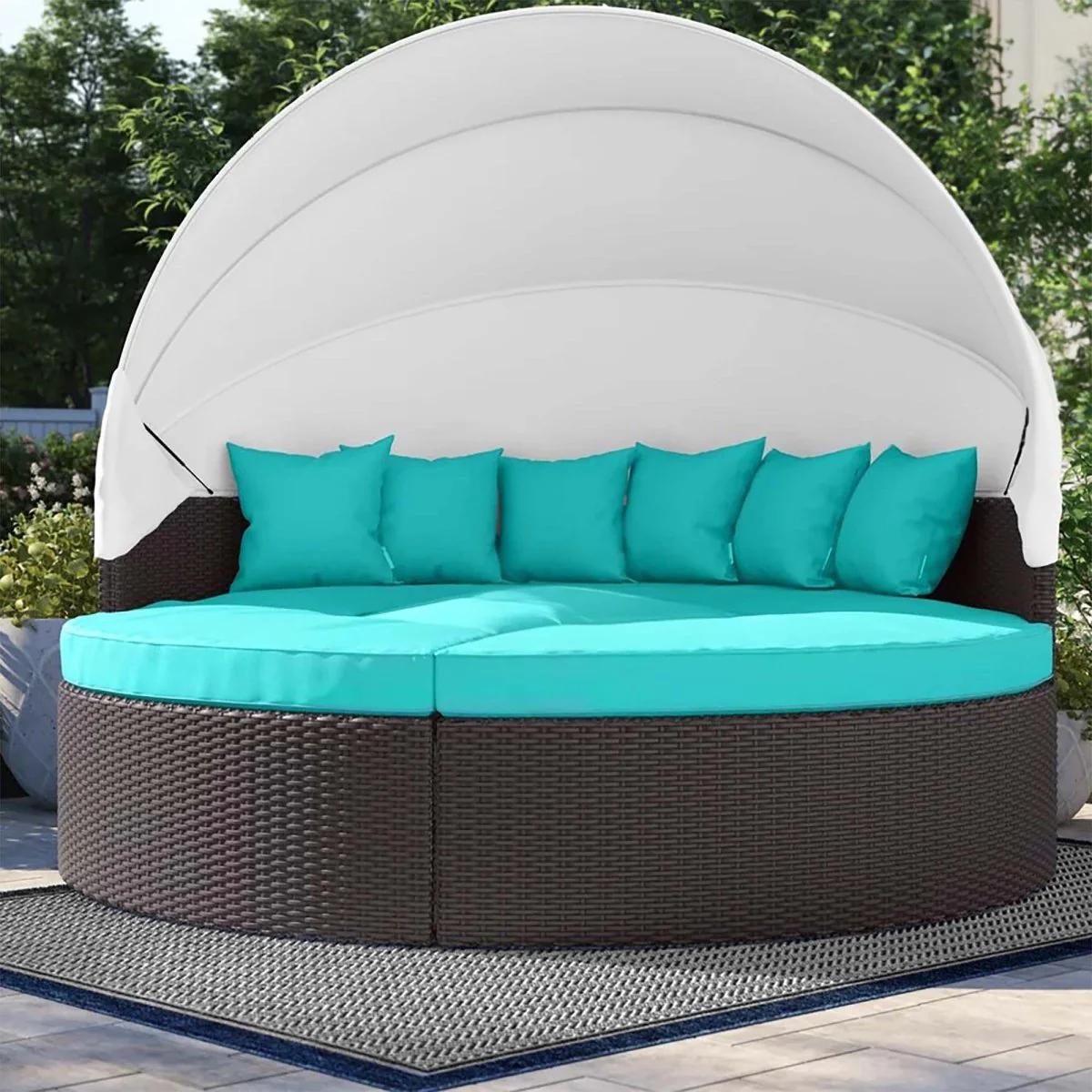 Outdoor Wicker Rattan Daybed with Canopy, Durable All-Weather Patio Lounger - Image 10