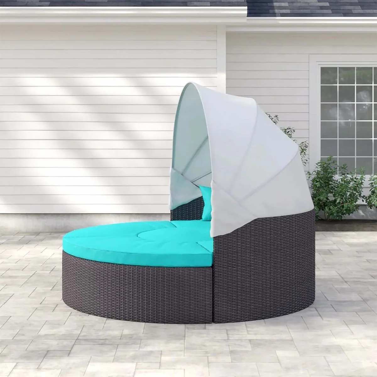 Outdoor Wicker Rattan Daybed with Canopy, Durable All-Weather Patio Lounger - Image 11