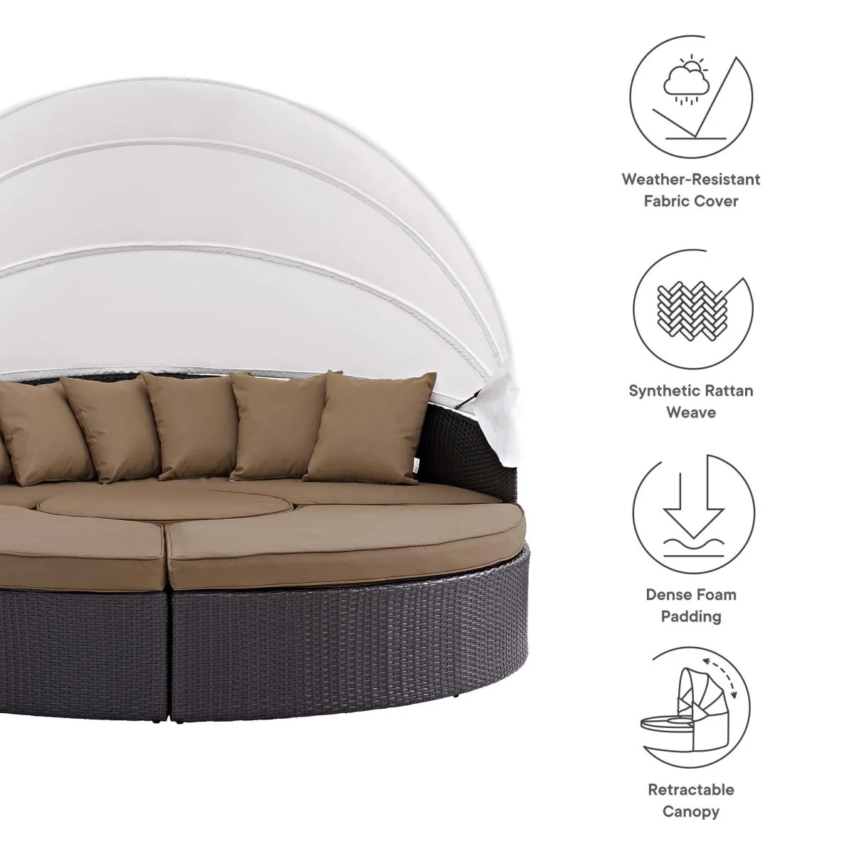 Outdoor Wicker Rattan Daybed with Canopy, Durable All-Weather Patio Lounger - Image 25