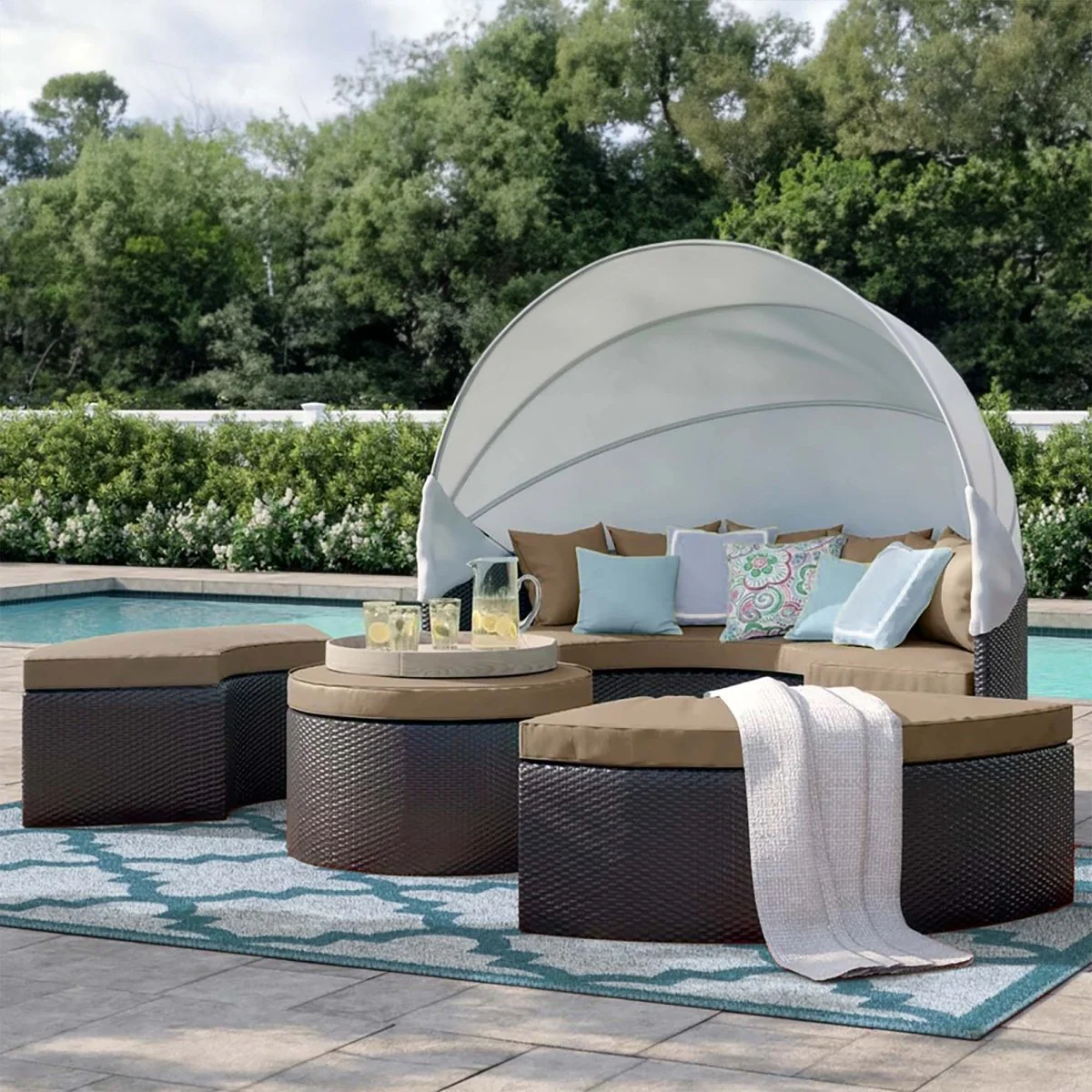 Outdoor Wicker Rattan Daybed with Canopy, Durable All-Weather Patio Lounger - Image 32