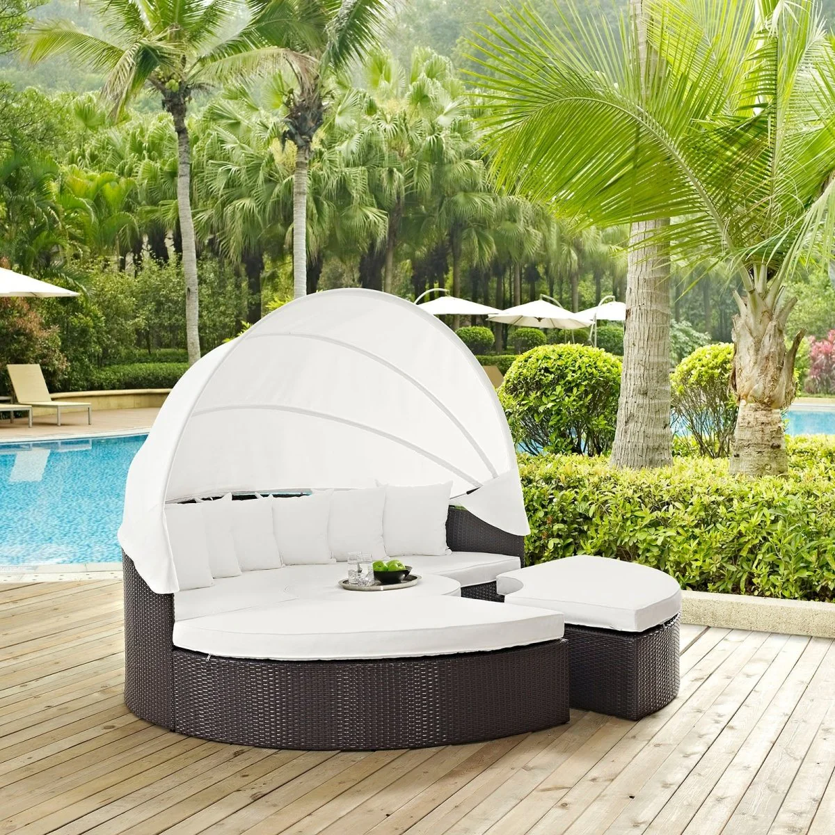 Outdoor Wicker Rattan Daybed with Canopy, Durable All-Weather Patio Lounger - Image 5