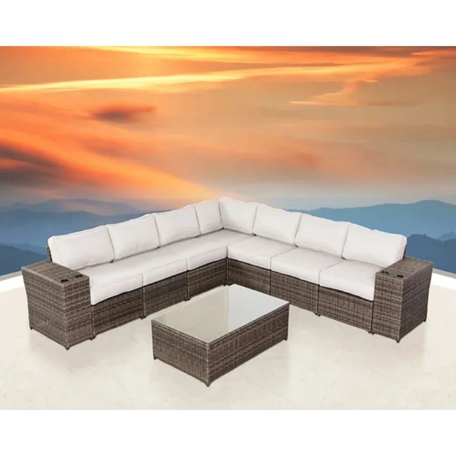 Outdoor Wicker Sectional With Weather Resistant Cushions And Table - Image 13