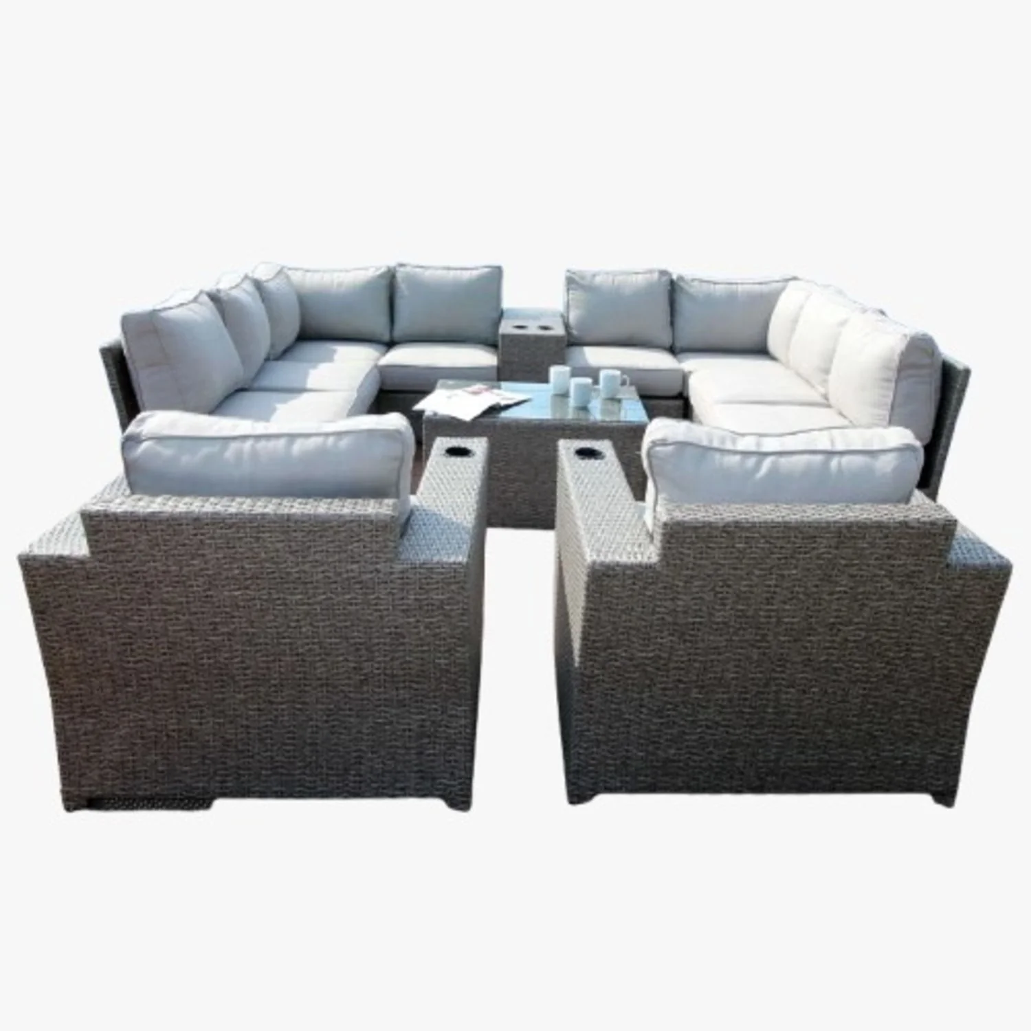 Outdoor Wicker Sectional With Weather Resistant Cushions And Table - Image 2