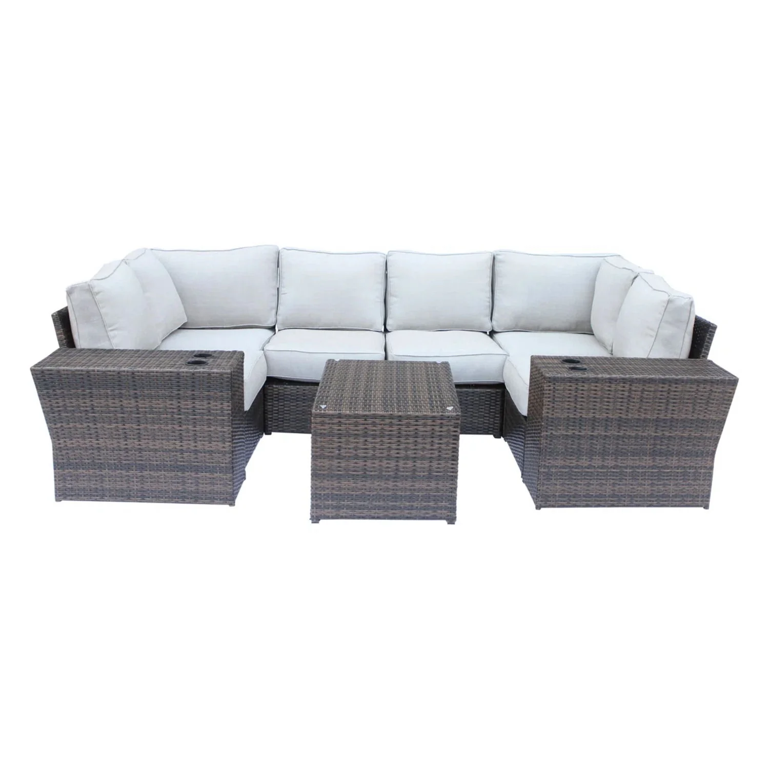 Outdoor Wicker Sectional With Weather Resistant Cushions And Table - Image 6