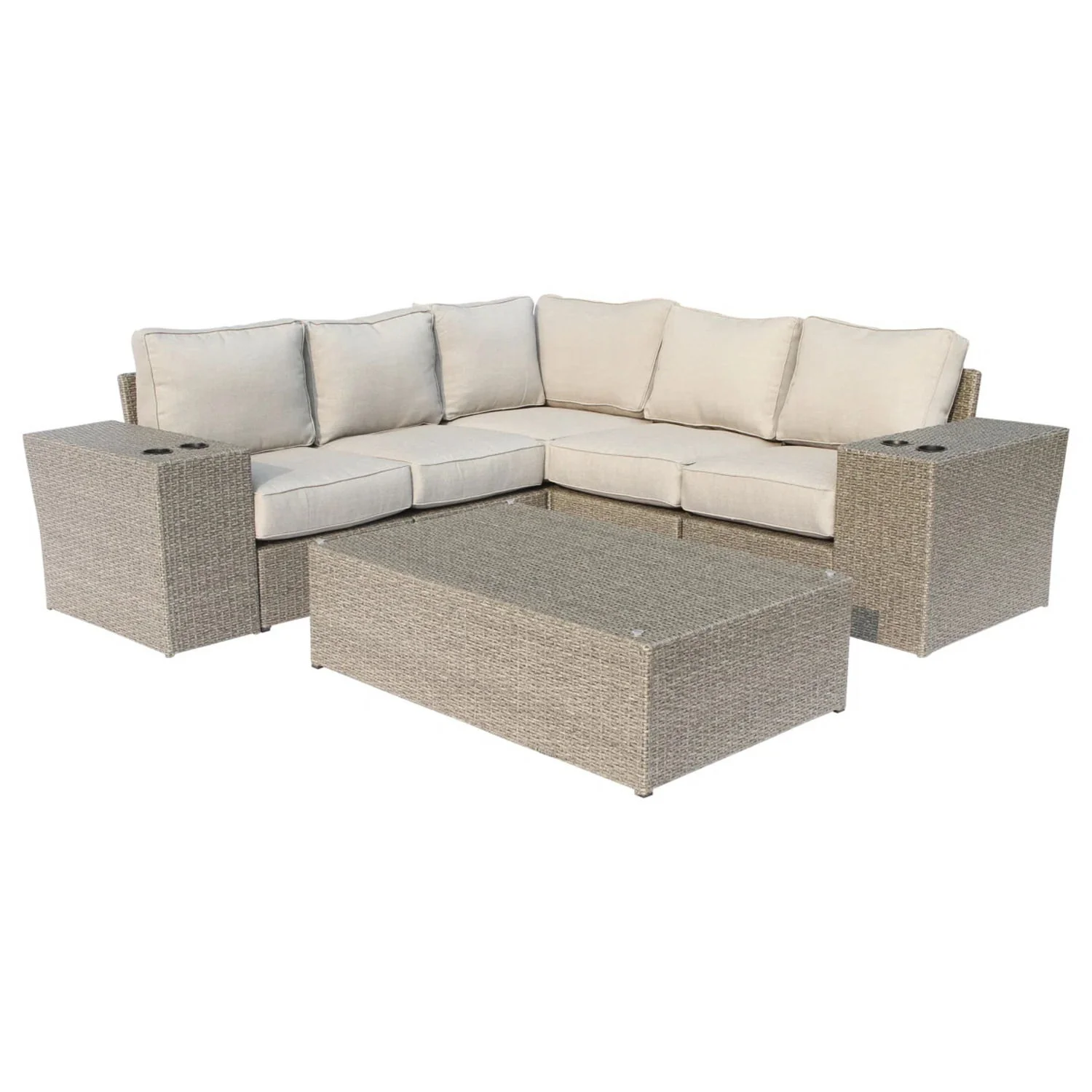 Outdoor Wicker Sectional With Weather Resistant Cushions And Table - Image 7