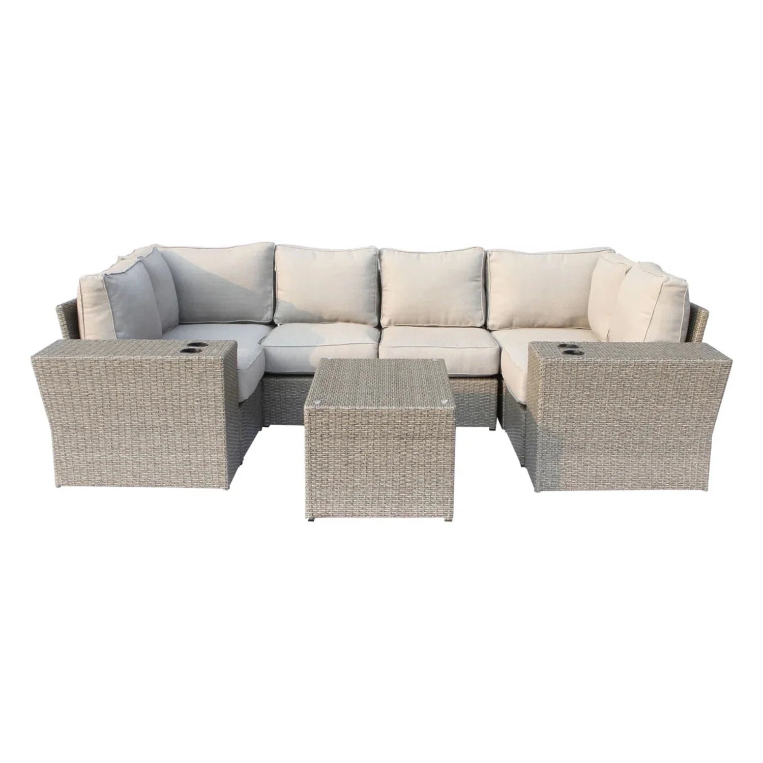 Outdoor Wicker Sectional With Weather Resistant Cushions And Table - Image 9