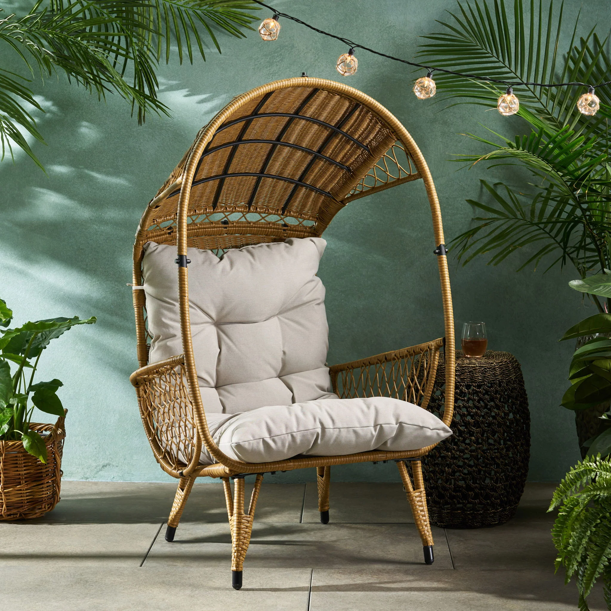 Outdoor Wicker Standing Basket Chair With Cushion - Image 11