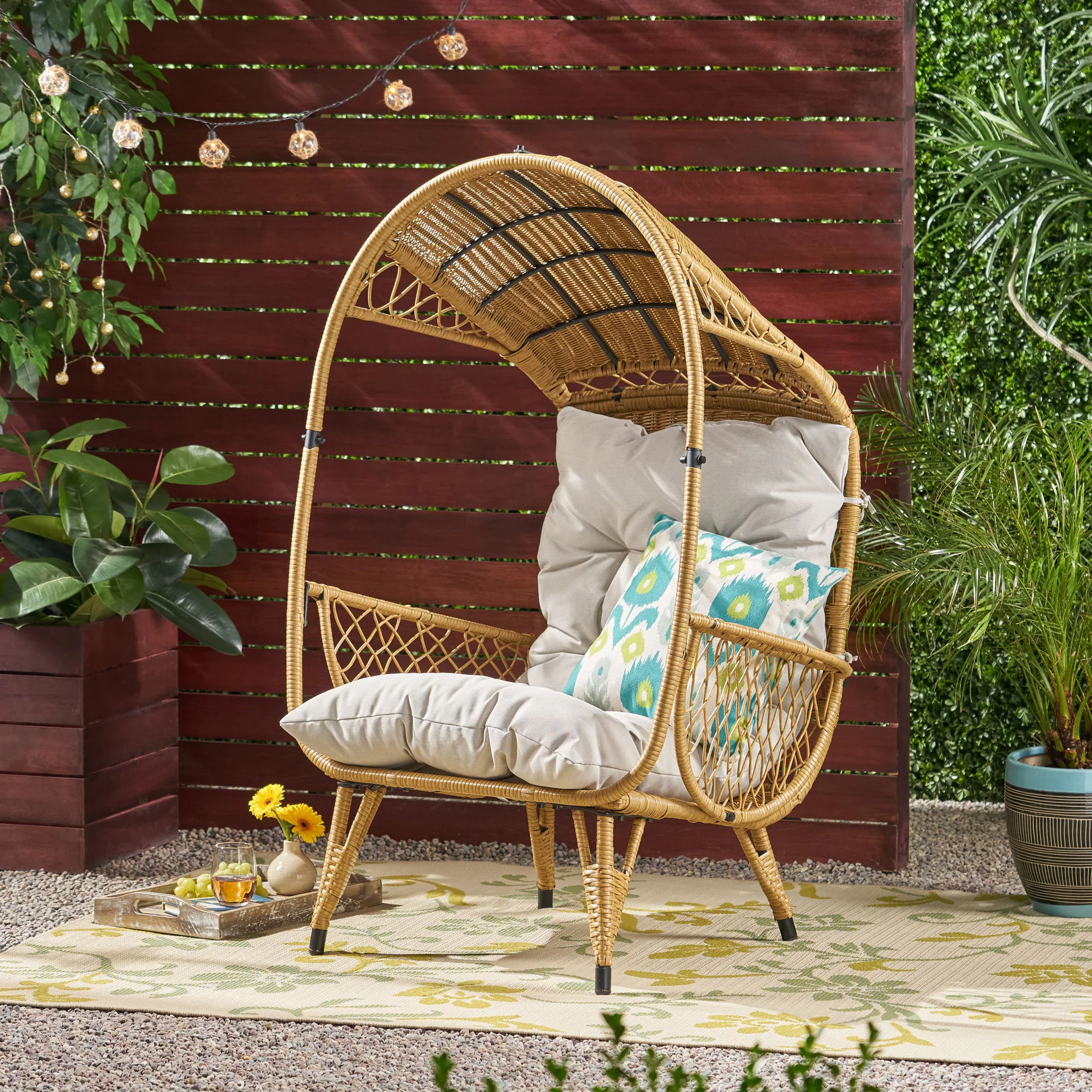 Outdoor Wicker Standing Basket Chair With Cushion - Image 9