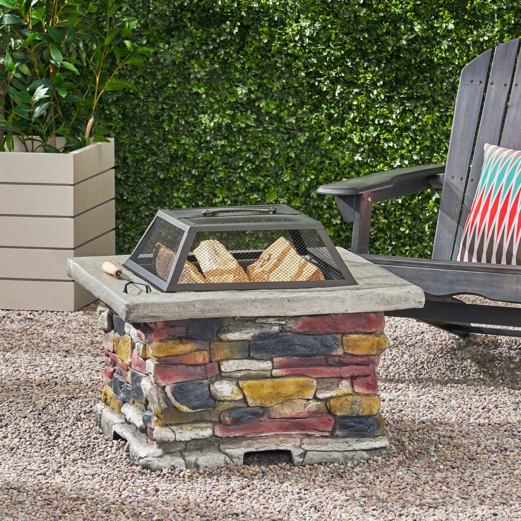 Outdoor Wood Burning Magnesium Oxide Fire Pit with Lid in Stone Gray - Image 8