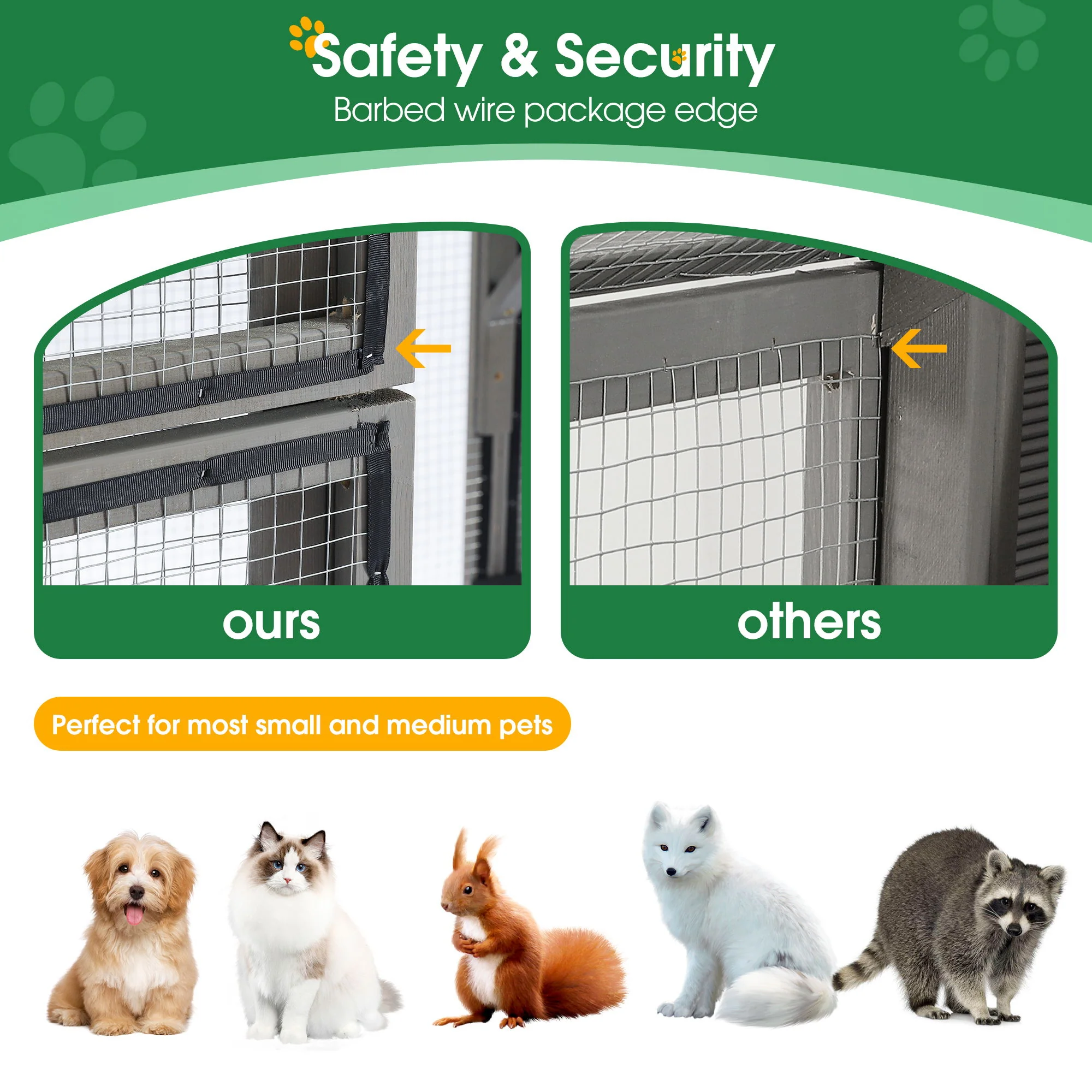 Outdoor Wooden Cat House Catio Enclosure With Super Large Enter Door Cat Kennel With Bouncy Bridge, Platforms And Small Houses Walk In Kitten Cage With Sunshine Board - Dark Gray - Image 5