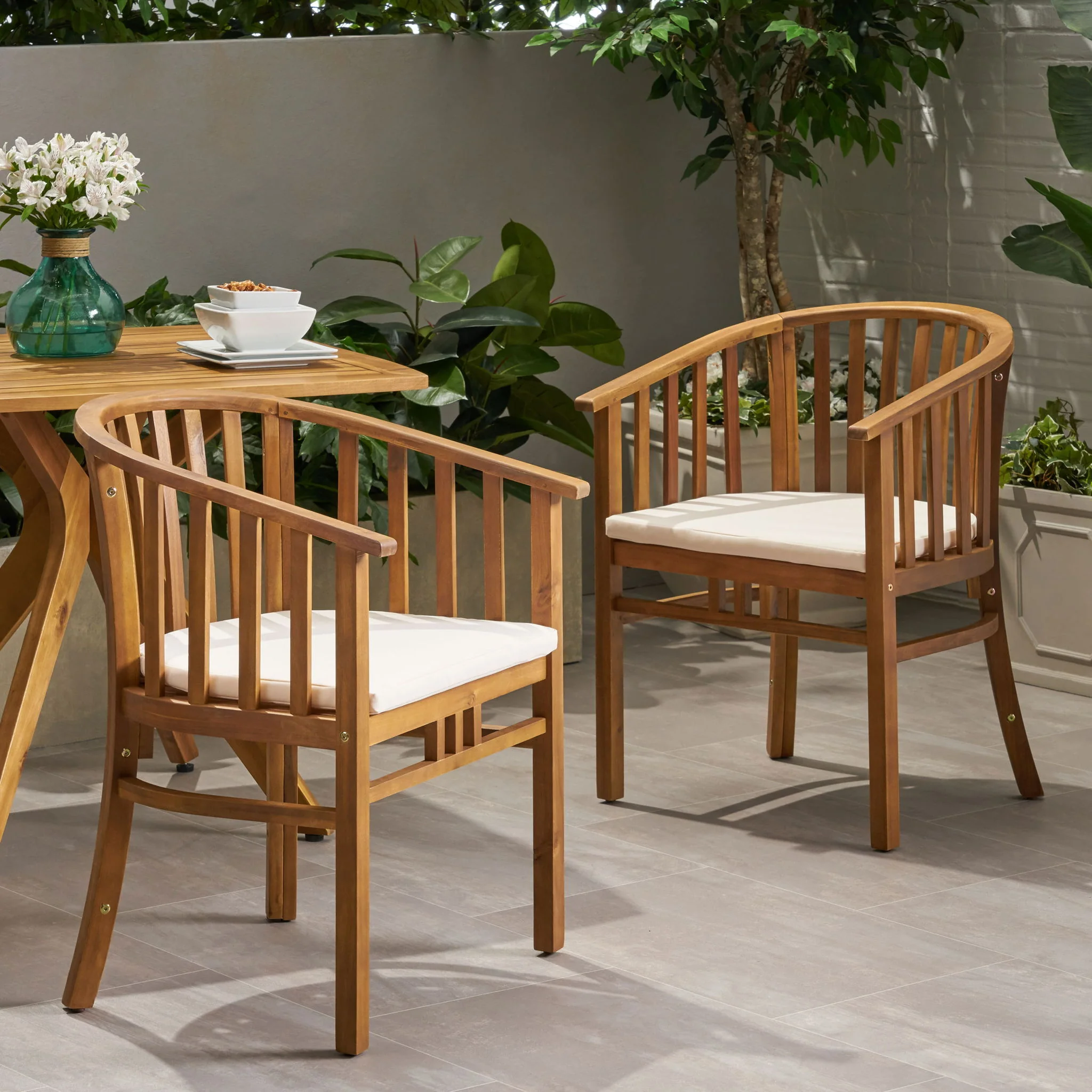 Outdoor Wooden Dining Chairs With Cushions (Set of 2) - Image 12