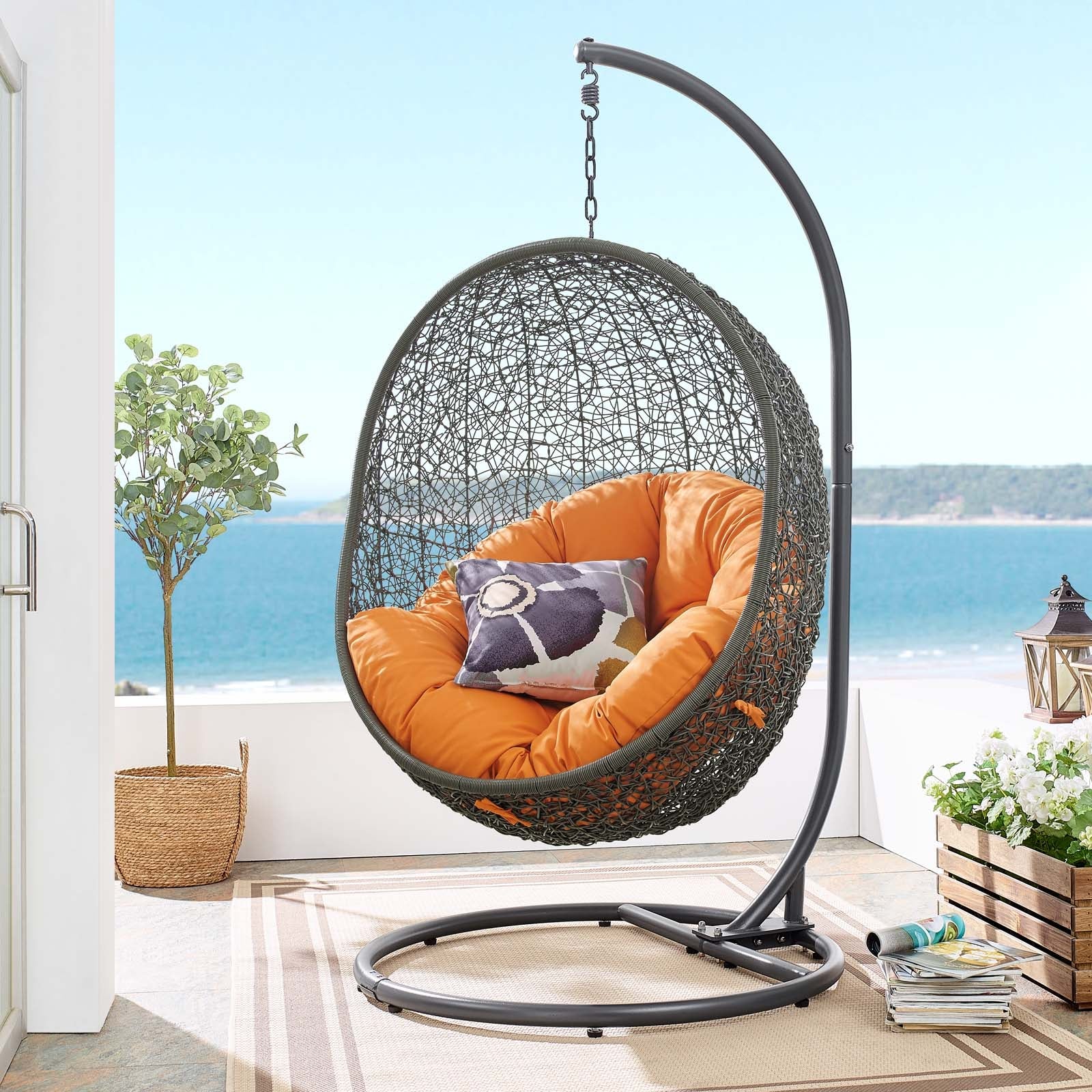 Outdoor Woven Hanging Swing Chair with Stand for Patio and Garden Seating - Image 112