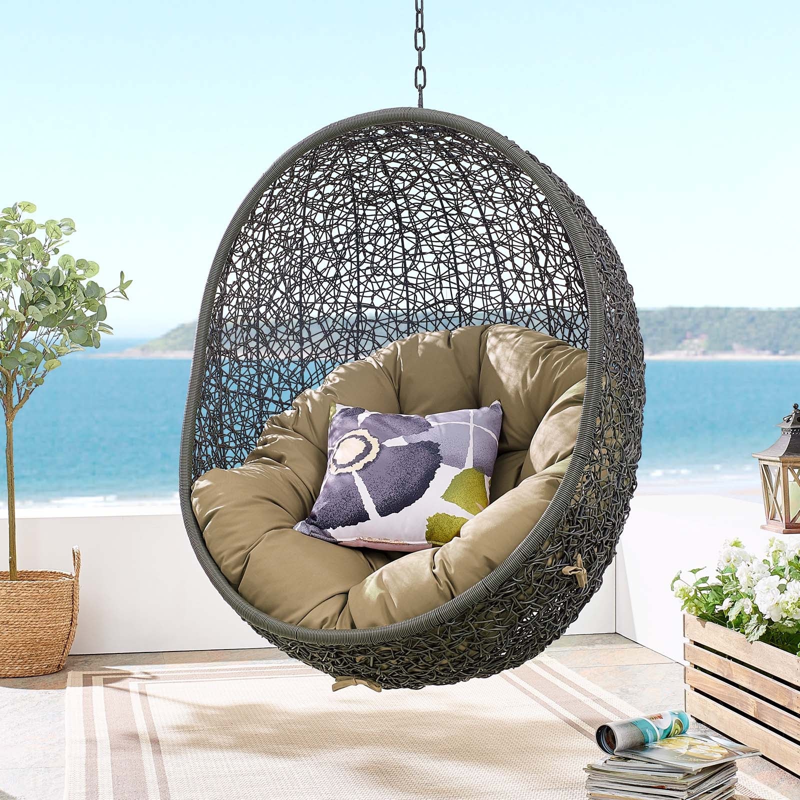 Outdoor Woven Hanging Swing Chair with Stand for Patio and Garden Seating - Image 121