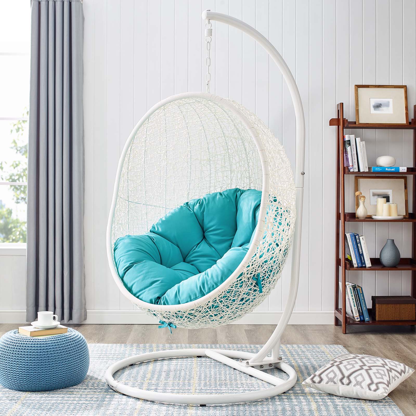 Outdoor Woven Hanging Swing Chair with Stand for Patio and Garden Seating - Image 16