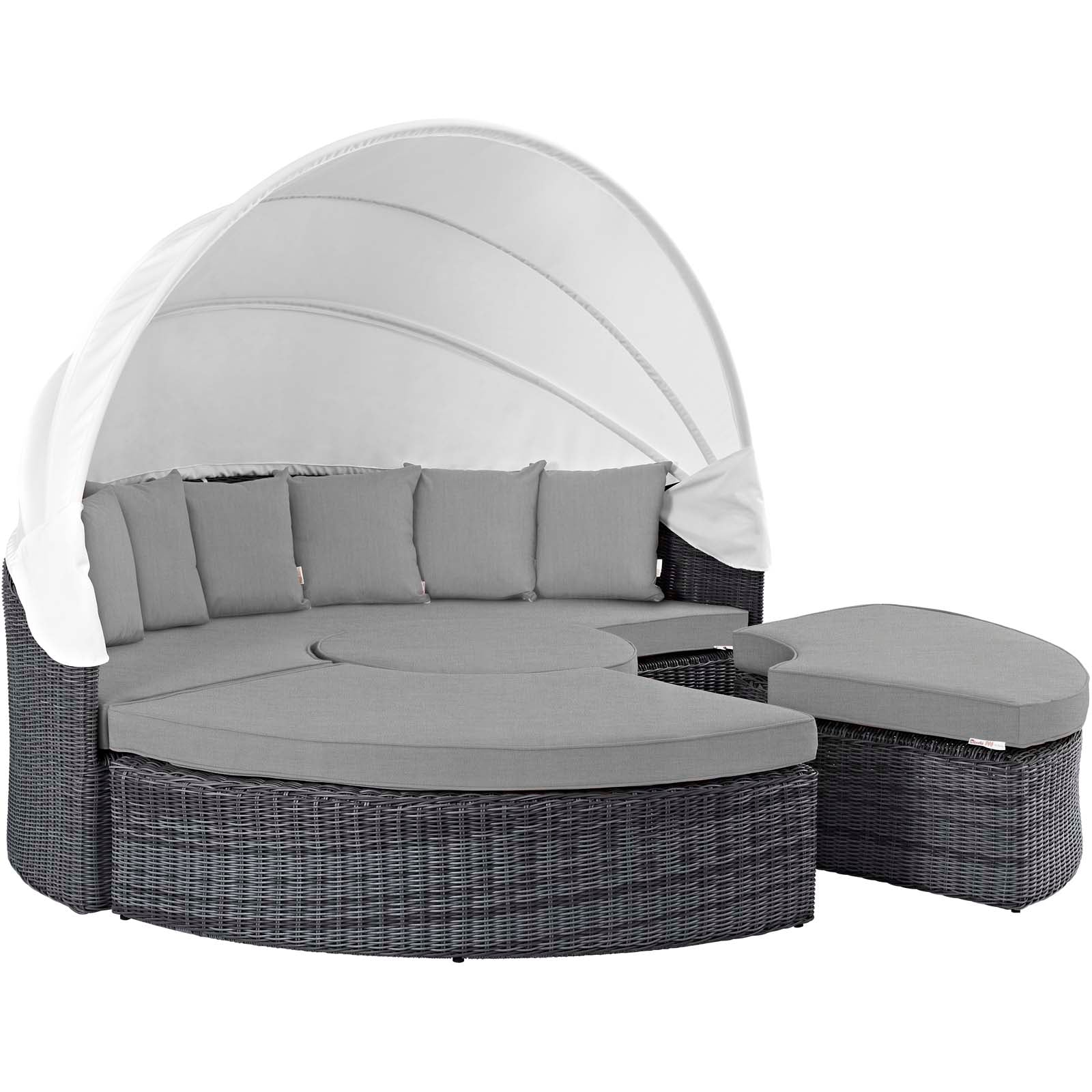 Outdoor Woven Round Daybed with Canopy for Patio and Garden Lounge Seating