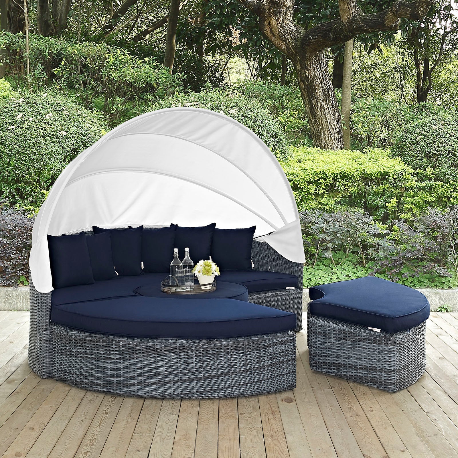 Outdoor Woven Round Daybed with Canopy for Patio and Garden Lounge Seating - Image 16