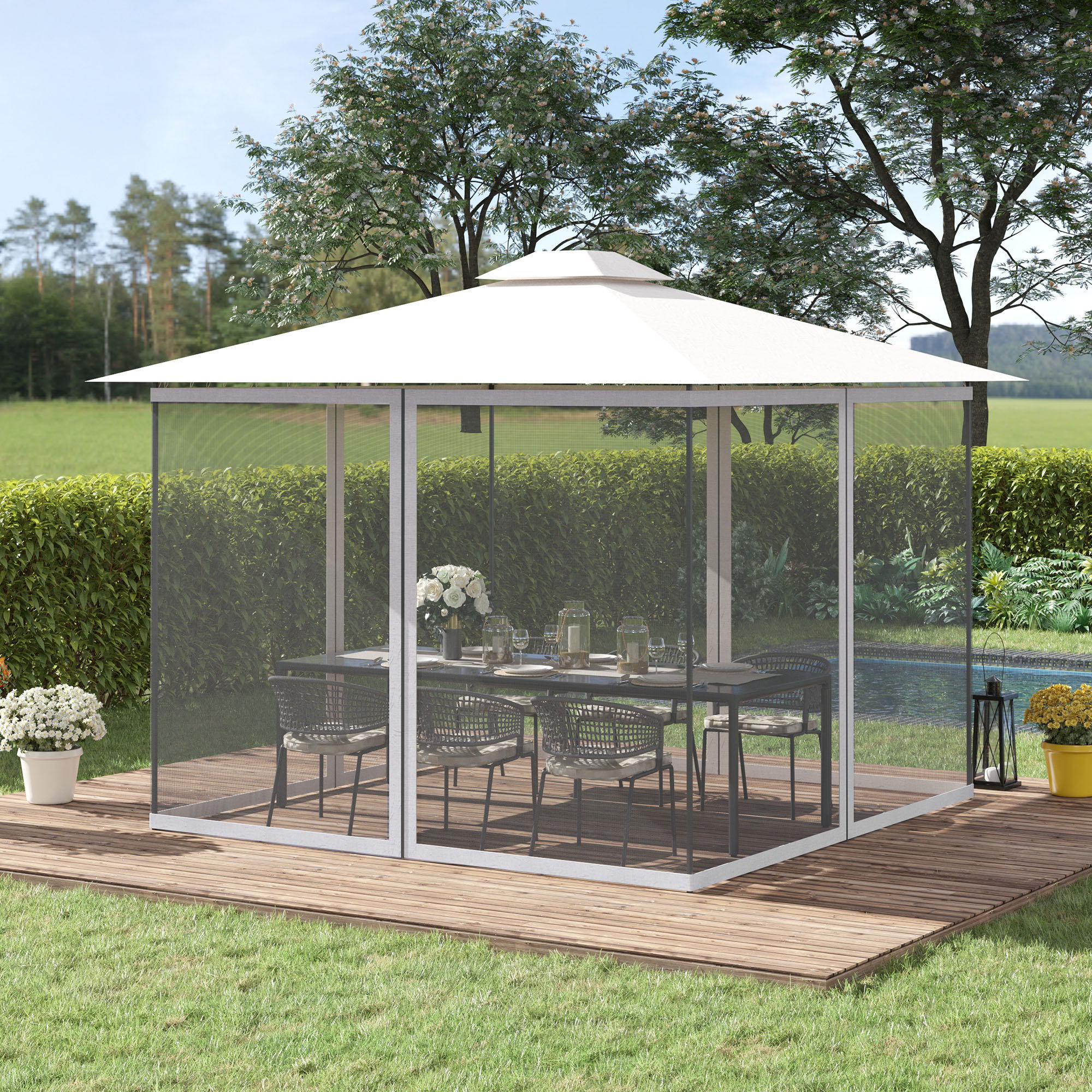 Outsunny - 10' x 13' Replacement Mesh Sidewall Netting For Patio Gazebos And Canopy Tents With Zippers (Sidewall Only) - White - Image 7