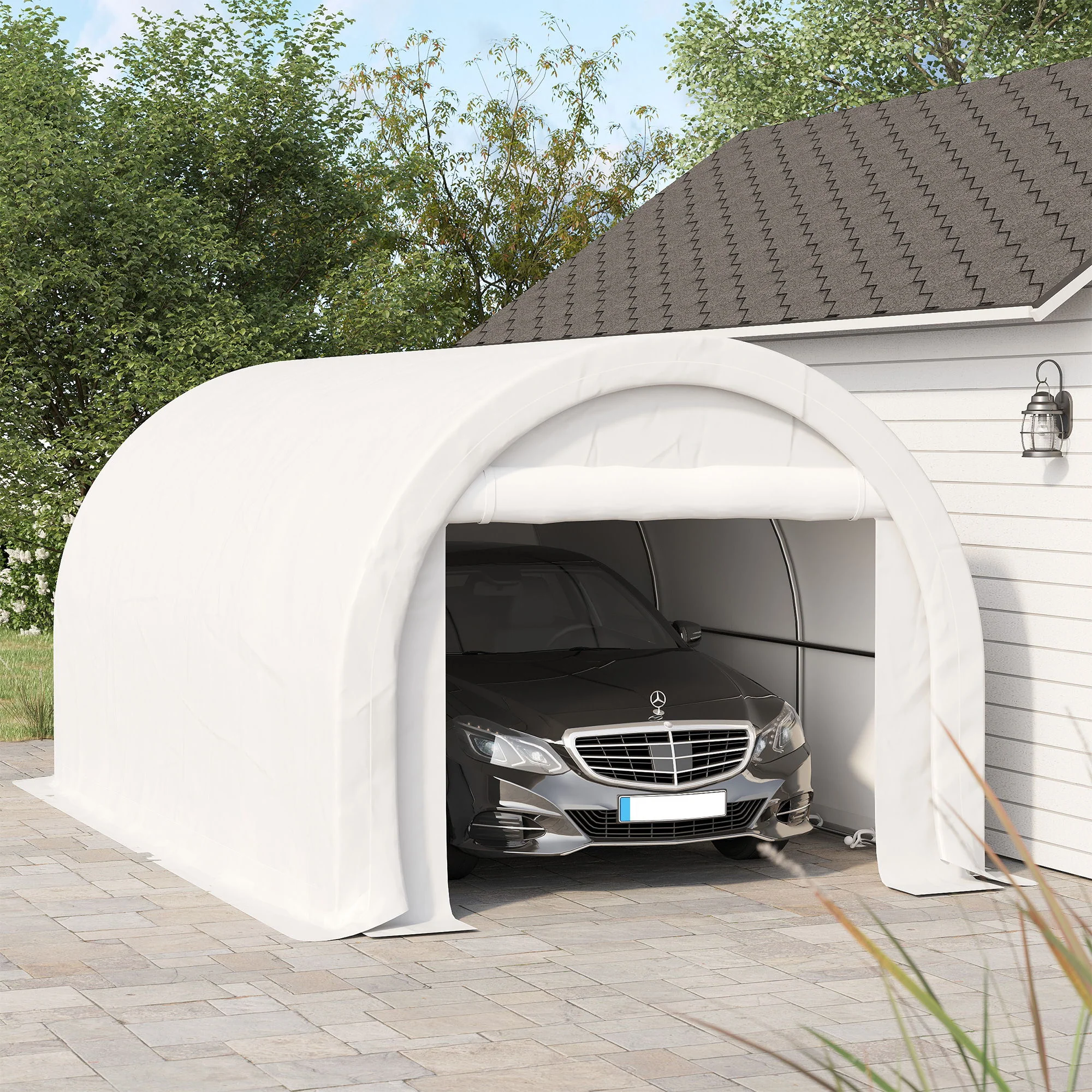 Outsunny - 10' x 16' Carport, Heavy Duty Portable Garage Storage Tent With Large Zippered Door, Anti-Uv Pe Canopy Cover For Car, Truck, Boat, Motorcycle, Bike, Garden Tools, Outdoor Work - Image 10