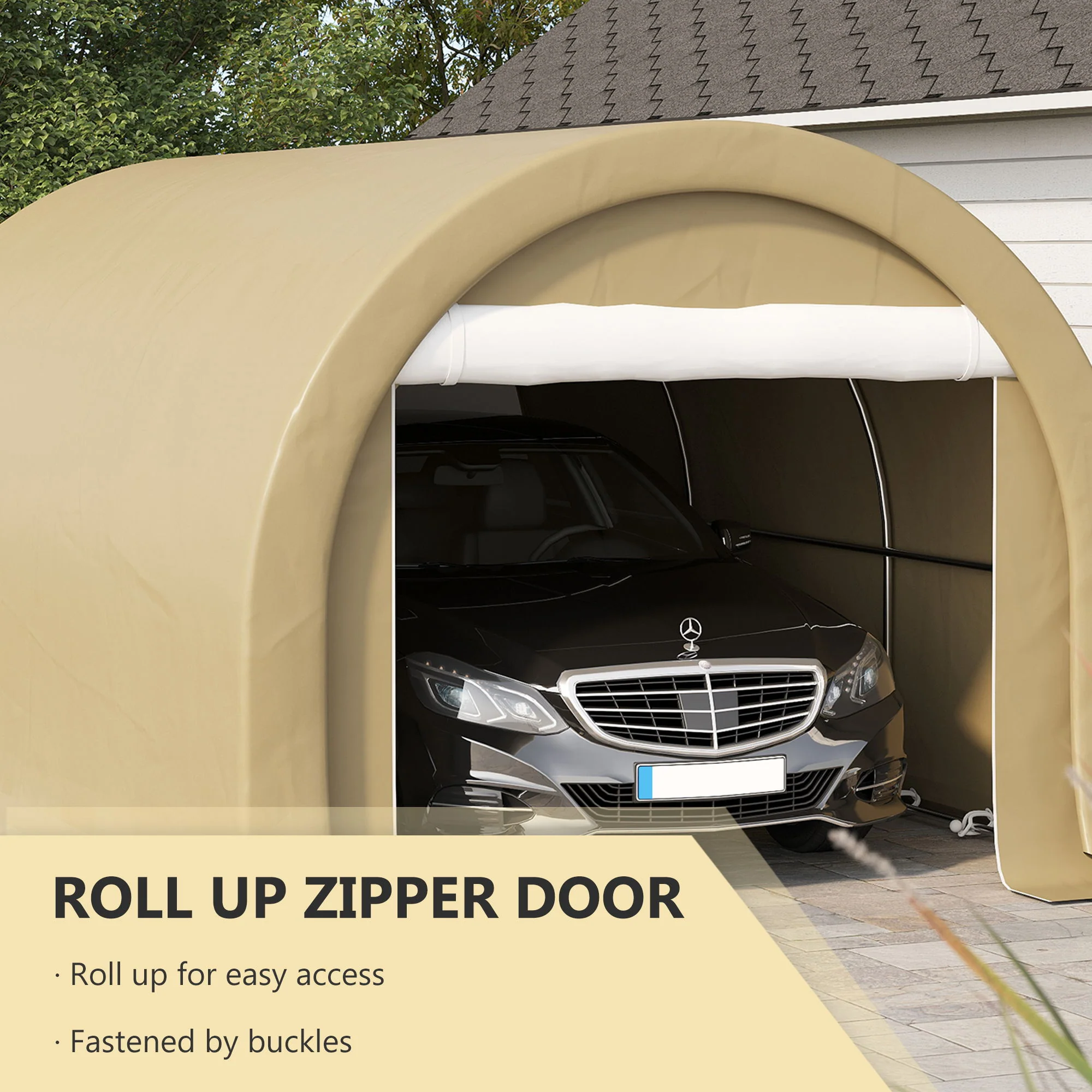 Outsunny - 10' x 16' Carport, Heavy Duty Portable Garage Storage Tent With Large Zippered Door, Anti-Uv Pe Canopy Cover For Car, Truck, Boat, Motorcycle, Bike, Garden Tools, Outdoor Work - Image 12