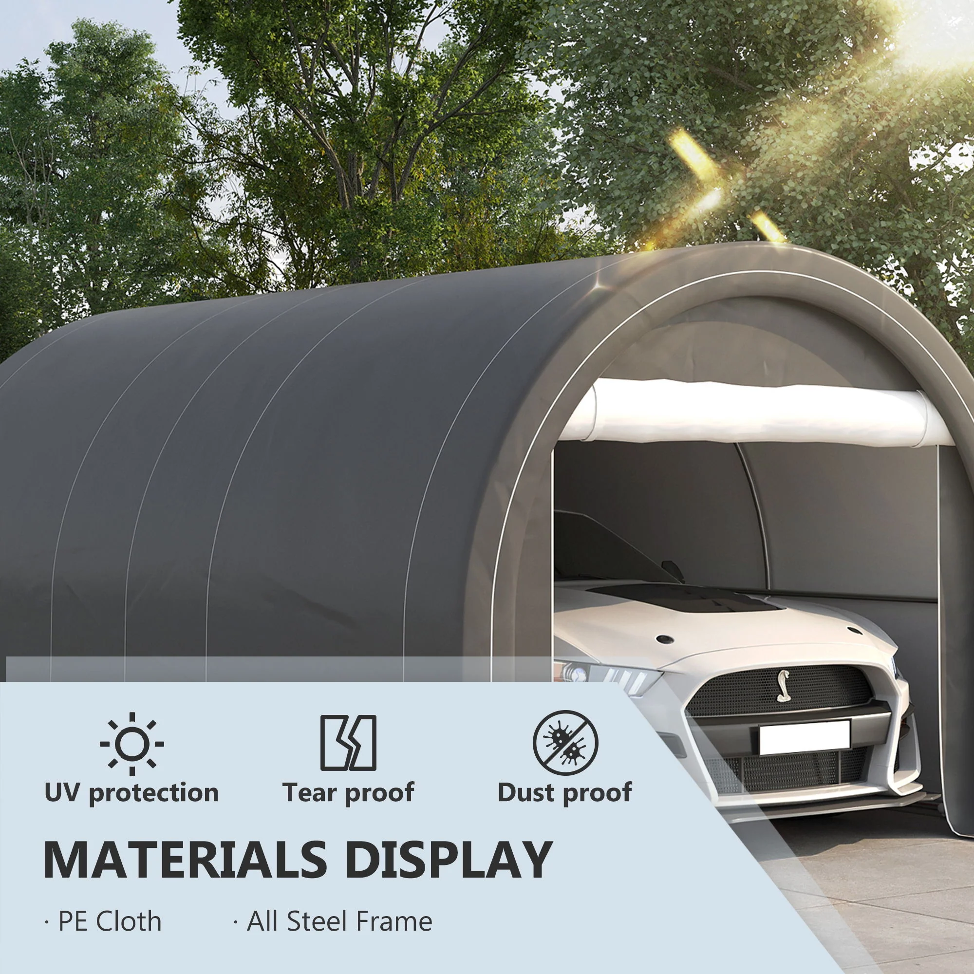 Outsunny - 10' x 16' Carport, Heavy Duty Portable Garage Storage Tent With Large Zippered Door, Anti-Uv Pe Canopy Cover For Car, Truck, Boat, Motorcycle, Bike, Garden Tools, Outdoor Work - Image 13