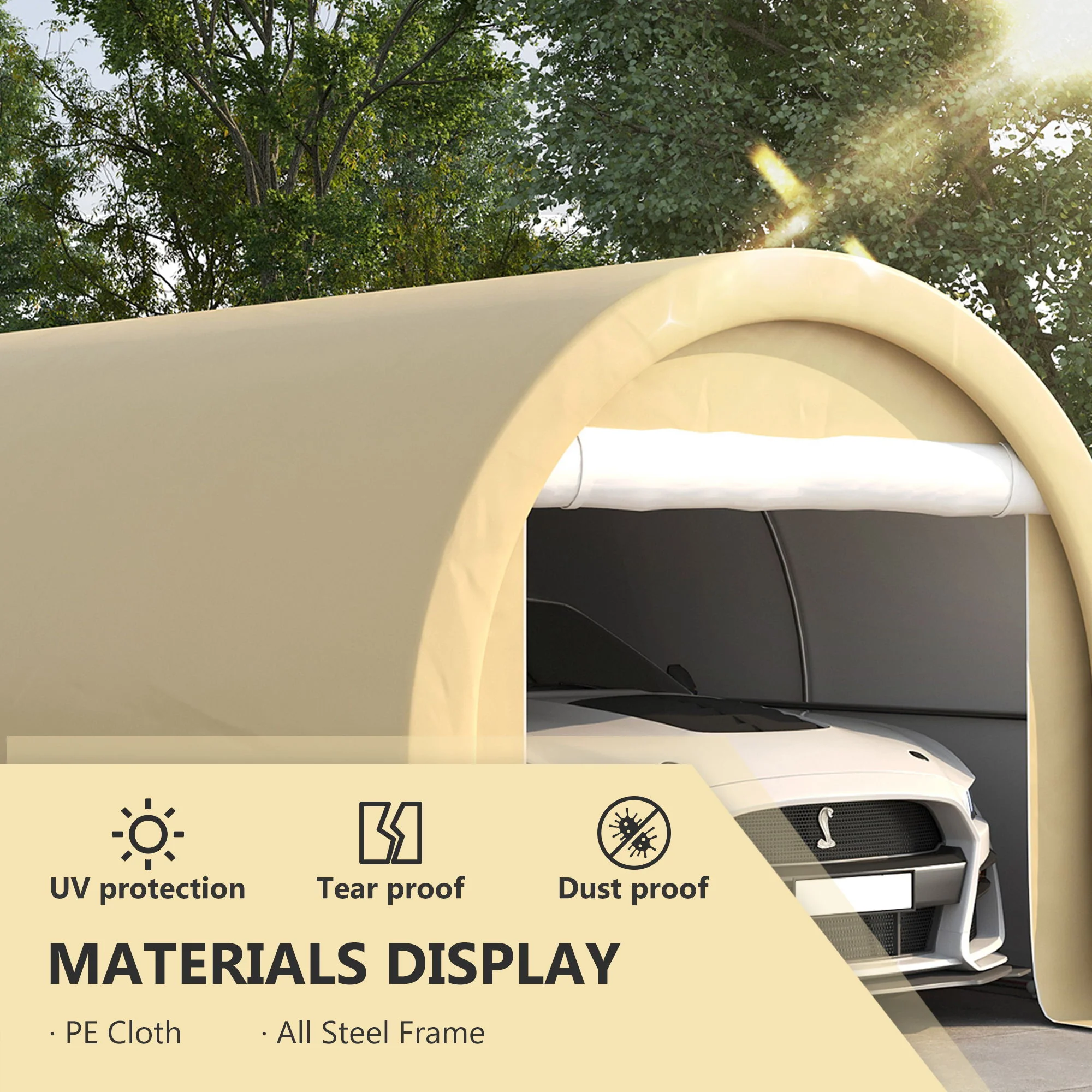 Outsunny - 10' x 16' Carport, Heavy Duty Portable Garage Storage Tent With Large Zippered Door, Anti-Uv Pe Canopy Cover For Car, Truck, Boat, Motorcycle, Bike, Garden Tools, Outdoor Work - Image 14
