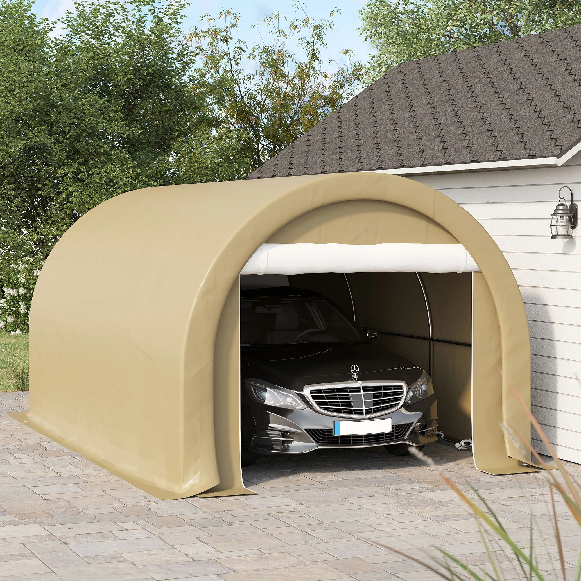 Outsunny - 10' x 16' Carport, Heavy Duty Portable Garage Storage Tent With Large Zippered Door, Anti-Uv Pe Canopy Cover For Car, Truck, Boat, Motorcycle, Bike, Garden Tools, Outdoor Work - Image 15
