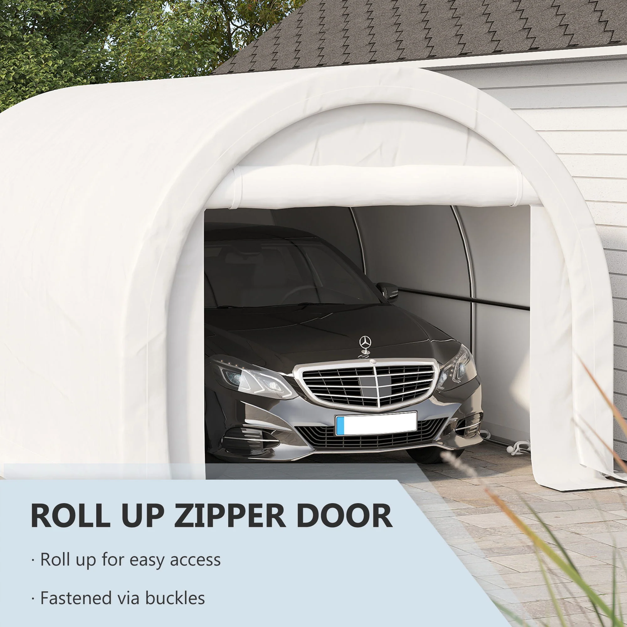 Outsunny - 10' x 16' Carport, Heavy Duty Portable Garage Storage Tent With Large Zippered Door, Anti-Uv Pe Canopy Cover For Car, Truck, Boat, Motorcycle, Bike, Garden Tools, Outdoor Work - Image 16