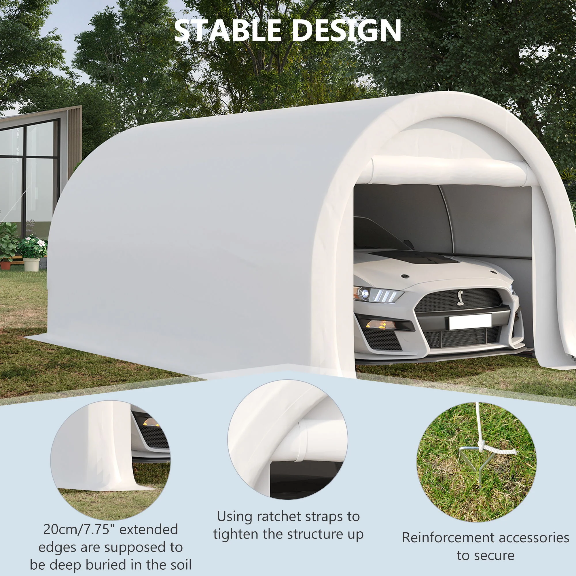 Outsunny - 10' x 16' Carport, Heavy Duty Portable Garage Storage Tent With Large Zippered Door, Anti-Uv Pe Canopy Cover For Car, Truck, Boat, Motorcycle, Bike, Garden Tools, Outdoor Work - Image 18