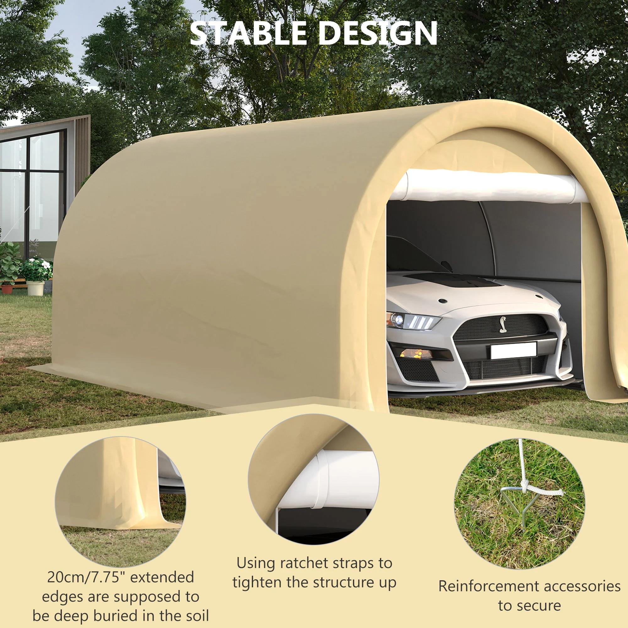 Outsunny - 10' x 16' Carport, Heavy Duty Portable Garage Storage Tent With Large Zippered Door, Anti-Uv Pe Canopy Cover For Car, Truck, Boat, Motorcycle, Bike, Garden Tools, Outdoor Work - Image 19