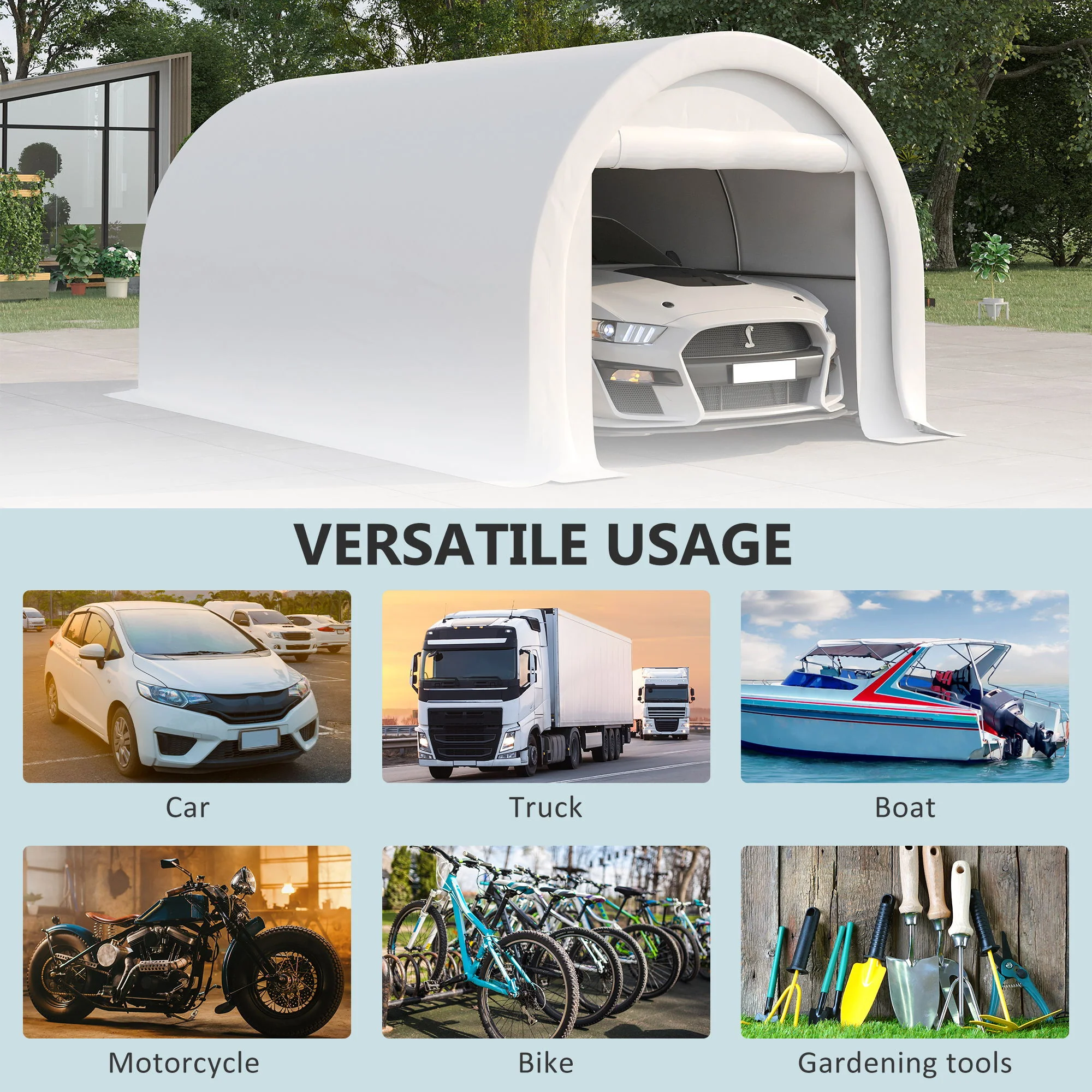 Outsunny - 10' x 16' Carport, Heavy Duty Portable Garage Storage Tent With Large Zippered Door, Anti-Uv Pe Canopy Cover For Car, Truck, Boat, Motorcycle, Bike, Garden Tools, Outdoor Work - Image 20