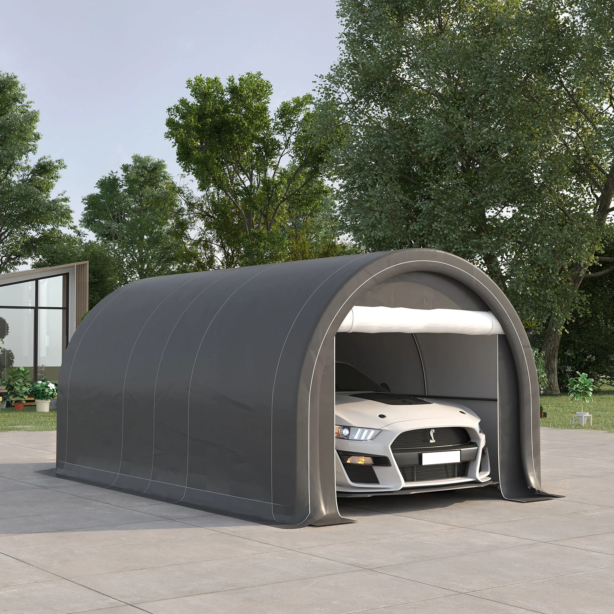 Outsunny - 10' x 16' Carport, Heavy Duty Portable Garage Storage Tent With Large Zippered Door, Anti-Uv Pe Canopy Cover For Car, Truck, Boat, Motorcycle, Bike, Garden Tools, Outdoor Work - Image 22