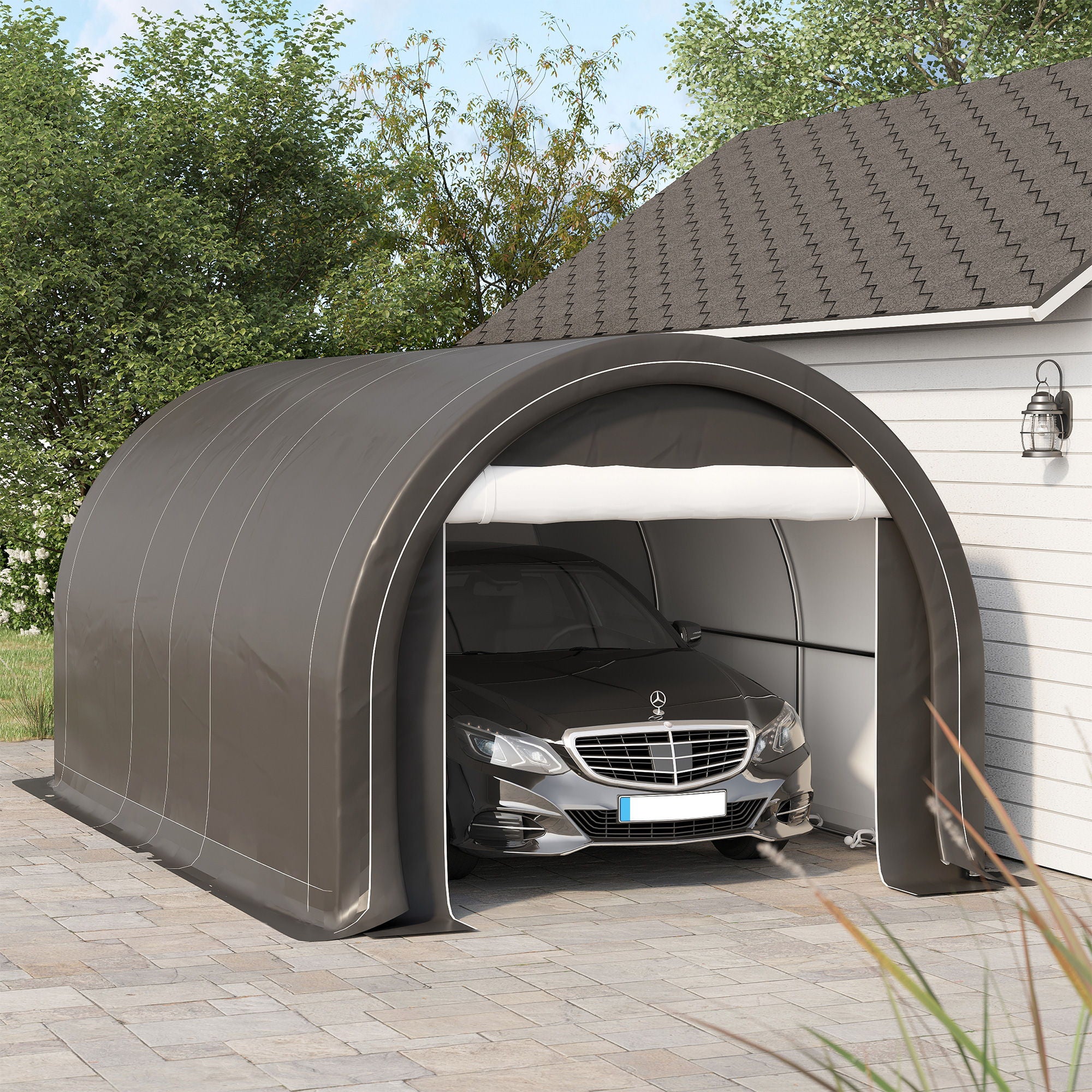 Outsunny - 10' x 16' Carport, Heavy Duty Portable Garage Storage Tent With Large Zippered Door, Anti-Uv Pe Canopy Cover For Car, Truck, Boat, Motorcycle, Bike, Garden Tools, Outdoor Work - Image 23
