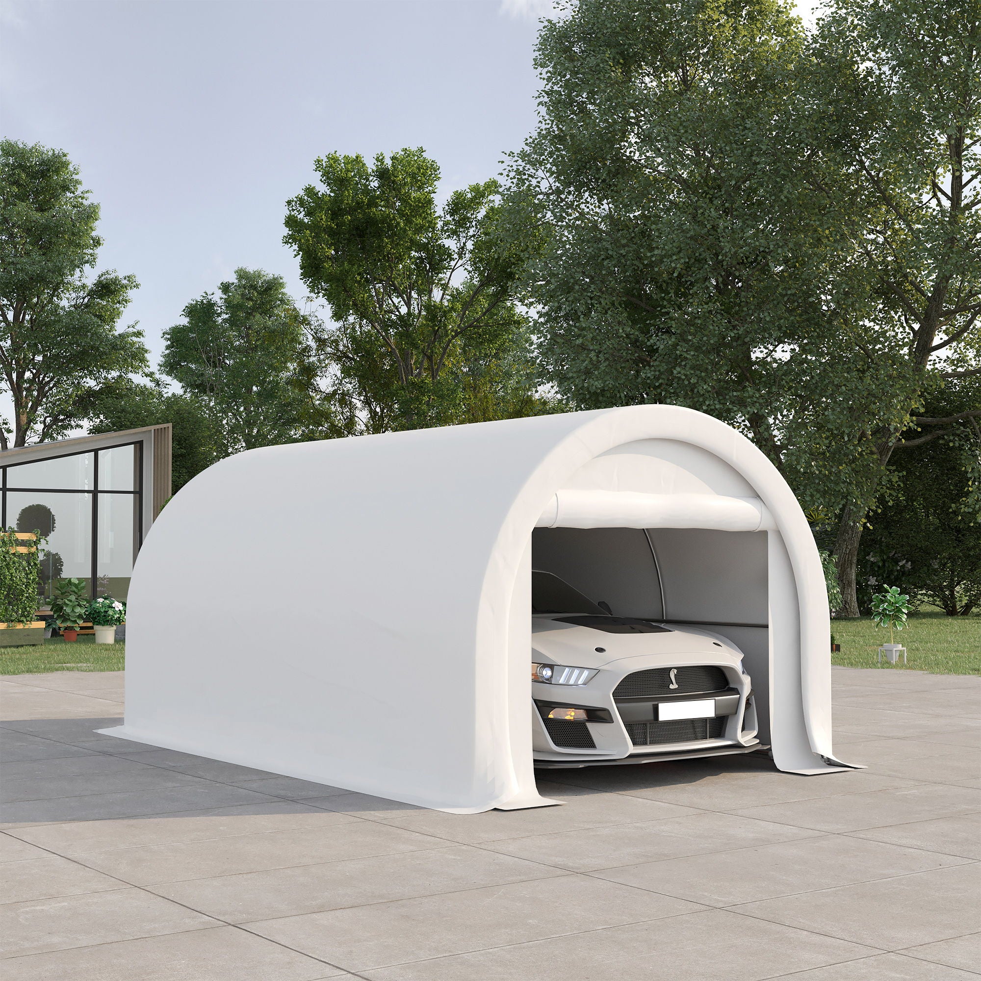 Outsunny - 10' x 16' Carport, Heavy Duty Portable Garage Storage Tent With Large Zippered Door, Anti-Uv Pe Canopy Cover For Car, Truck, Boat, Motorcycle, Bike, Garden Tools, Outdoor Work - Image 25