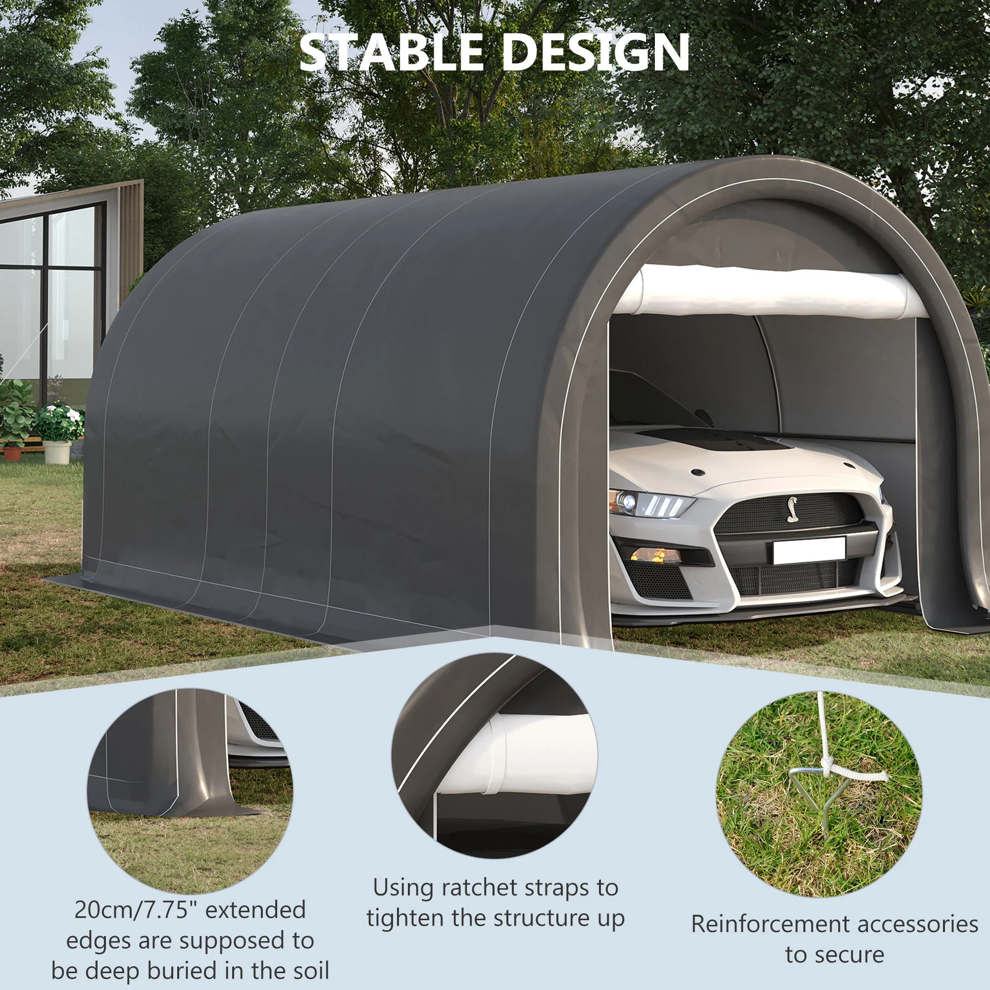 Outsunny - 10' x 16' Carport, Heavy Duty Portable Garage Storage Tent With Large Zippered Door, Anti-Uv Pe Canopy Cover For Car, Truck, Boat, Motorcycle, Bike, Garden Tools, Outdoor Work - Image 27