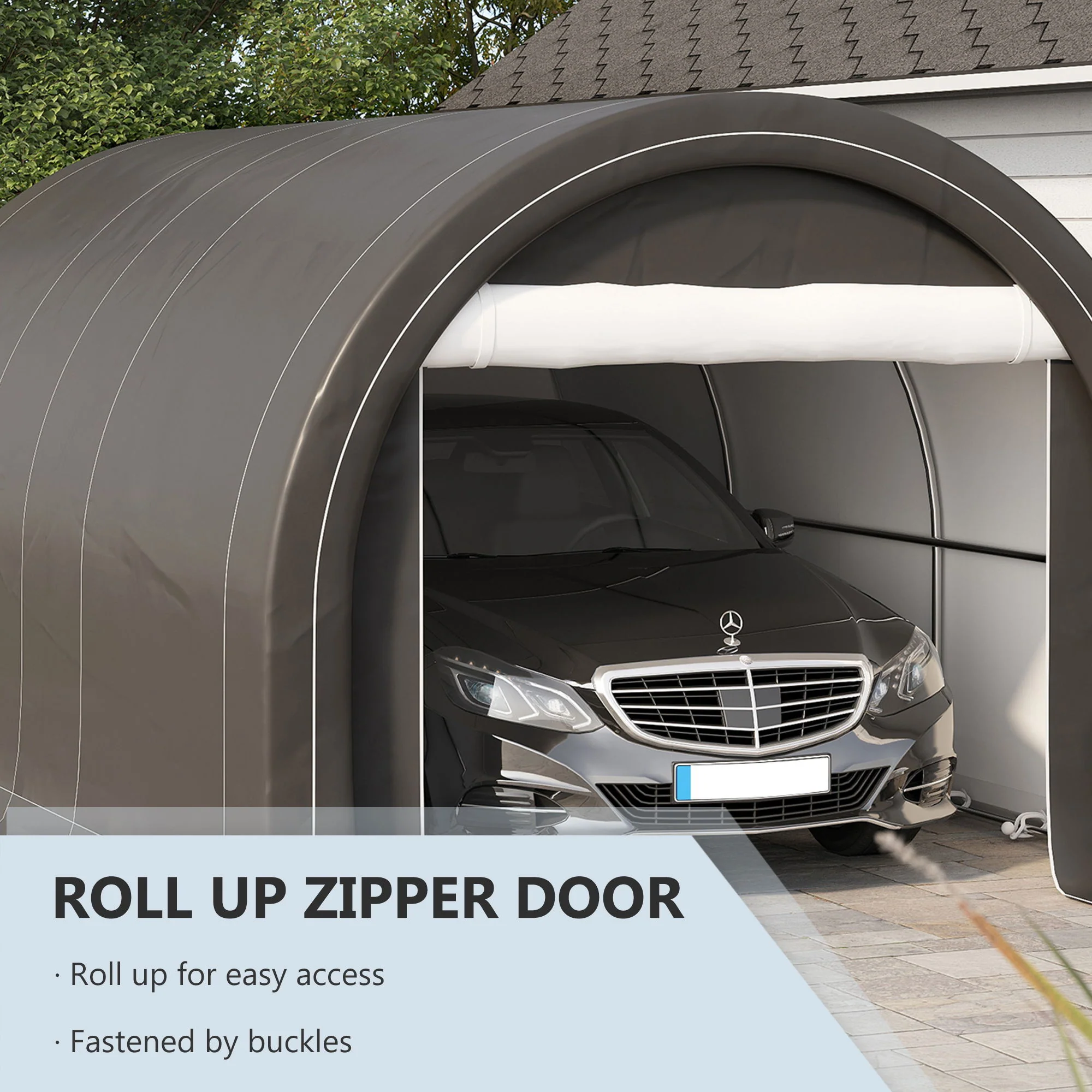Outsunny - 10' x 16' Carport, Heavy Duty Portable Garage Storage Tent With Large Zippered Door, Anti-Uv Pe Canopy Cover For Car, Truck, Boat, Motorcycle, Bike, Garden Tools, Outdoor Work - Image 4