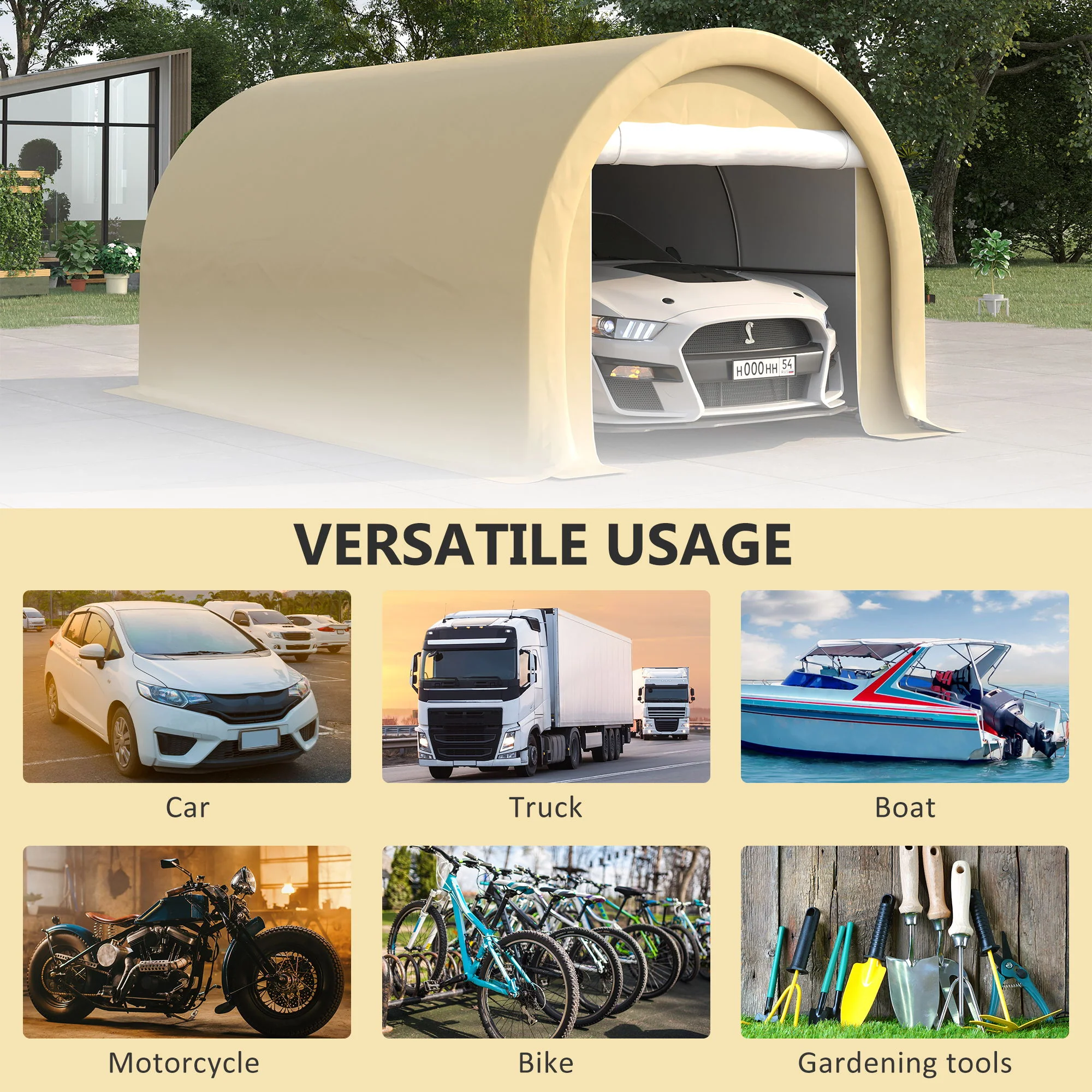Outsunny - 10' x 16' Carport, Heavy Duty Portable Garage Storage Tent With Large Zippered Door, Anti-Uv Pe Canopy Cover For Car, Truck, Boat, Motorcycle, Bike, Garden Tools, Outdoor Work - Image 6