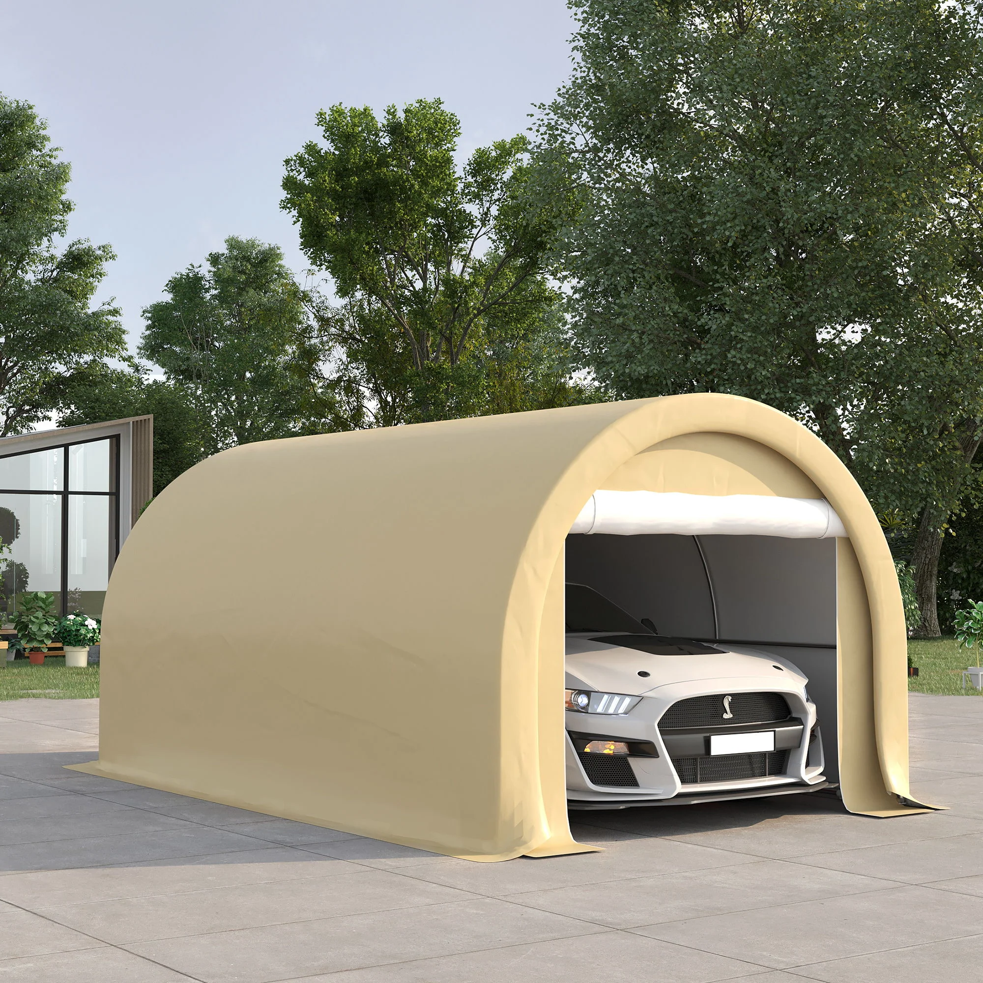 Outsunny - 10' x 16' Carport, Heavy Duty Portable Garage Storage Tent With Large Zippered Door, Anti-Uv Pe Canopy Cover For Car, Truck, Boat, Motorcycle, Bike, Garden Tools, Outdoor Work - Image 8