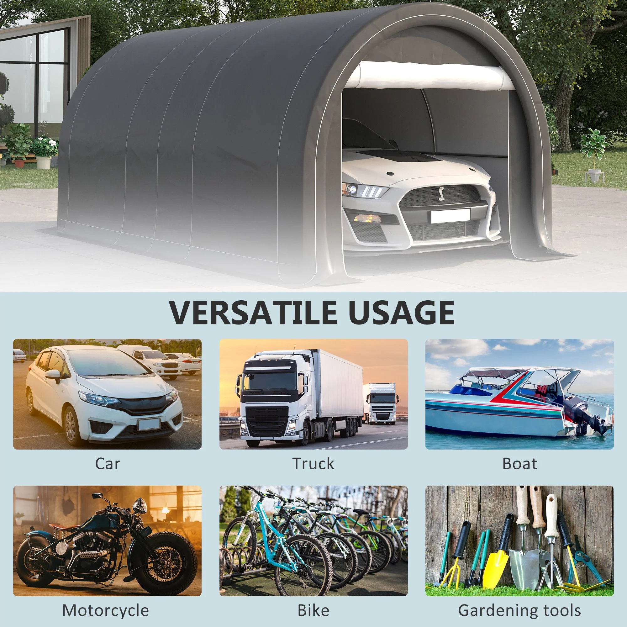 Outsunny - 10' x 16' Carport, Heavy Duty Portable Garage Storage Tent With Large Zippered Door, Anti-Uv Pe Canopy Cover For Car, Truck, Boat, Motorcycle, Bike, Garden Tools, Outdoor Work - Image 9