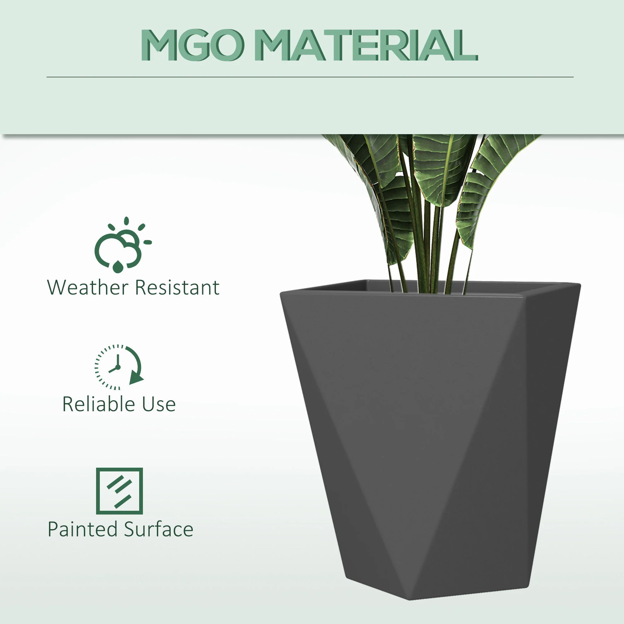 Outsunny - 18", 15.25", 11.75" Tall Planters (Set of 3), Indoor Outdoor Planters With Drainage Holes, Stackable Flower Pots For Garden, Patio, Balcony, Front Door - Gray - Image 3