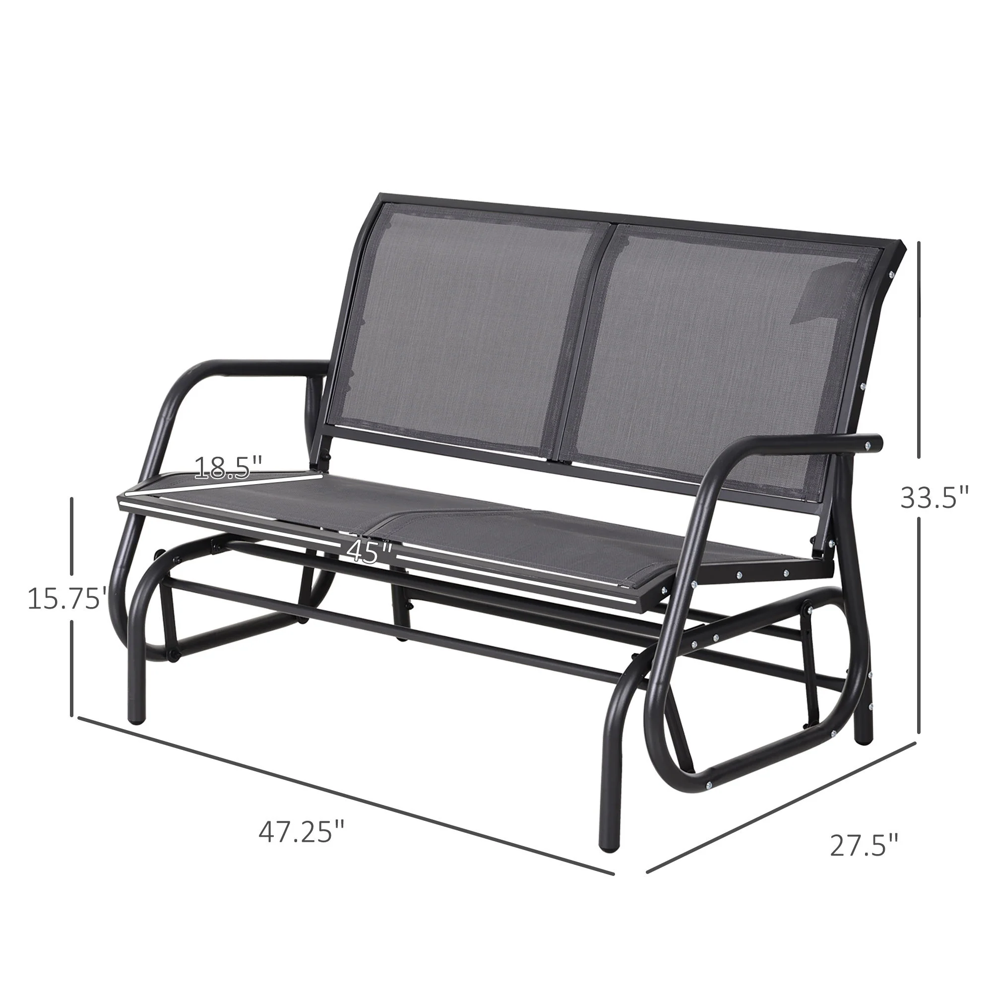 Outsunny - 2 Person Outdoor Glider Bench, Patio Double Swing Rocking Chair Loveseat With Powder Coated Steel Frame For Backyard Garden Porch - Gray - Image 9
