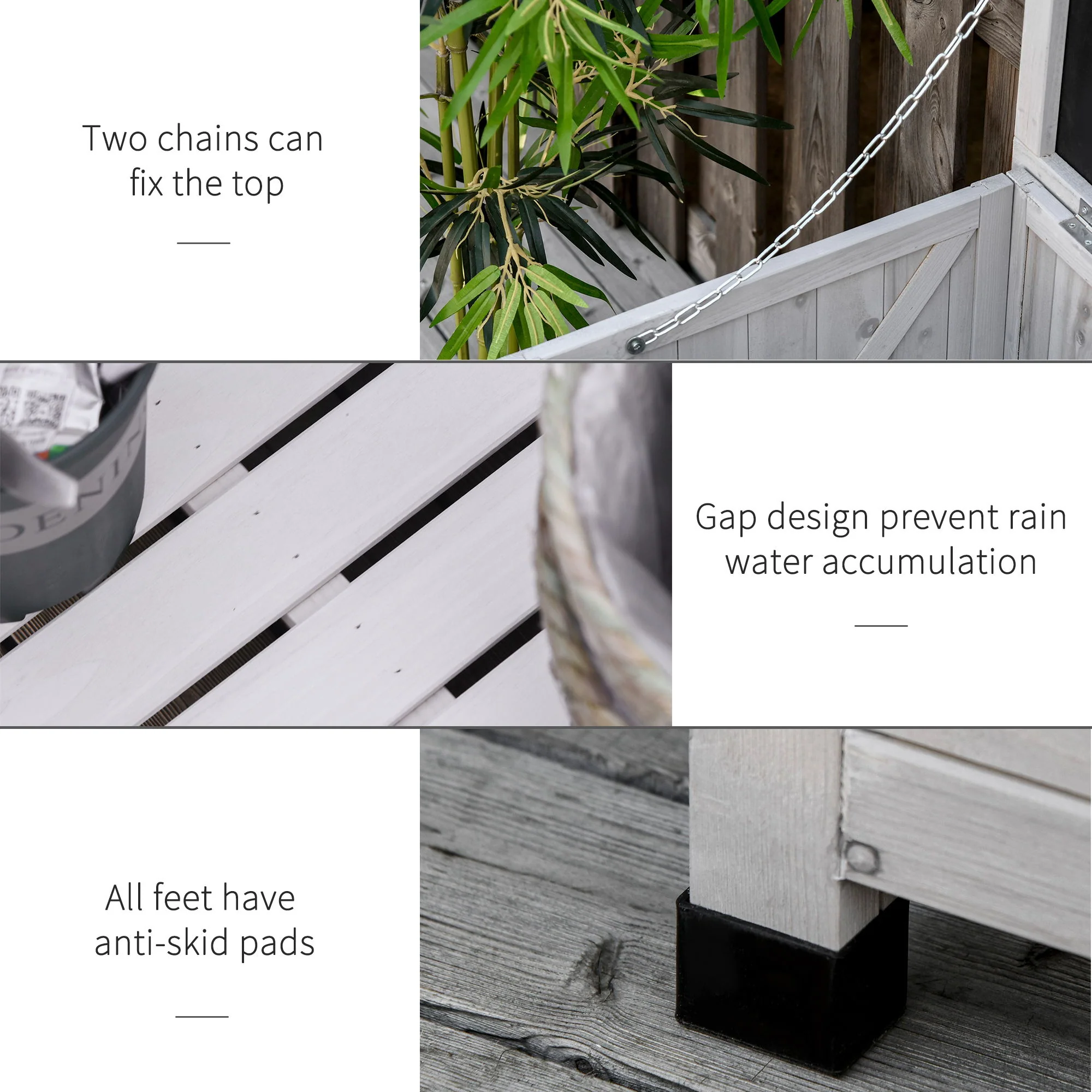 Outsunny - 75 Gallon Wooden Deck Box, Outdoor Storage Container With Aerating Gap & Weather-Fighting Finish - Gray - Image 3
