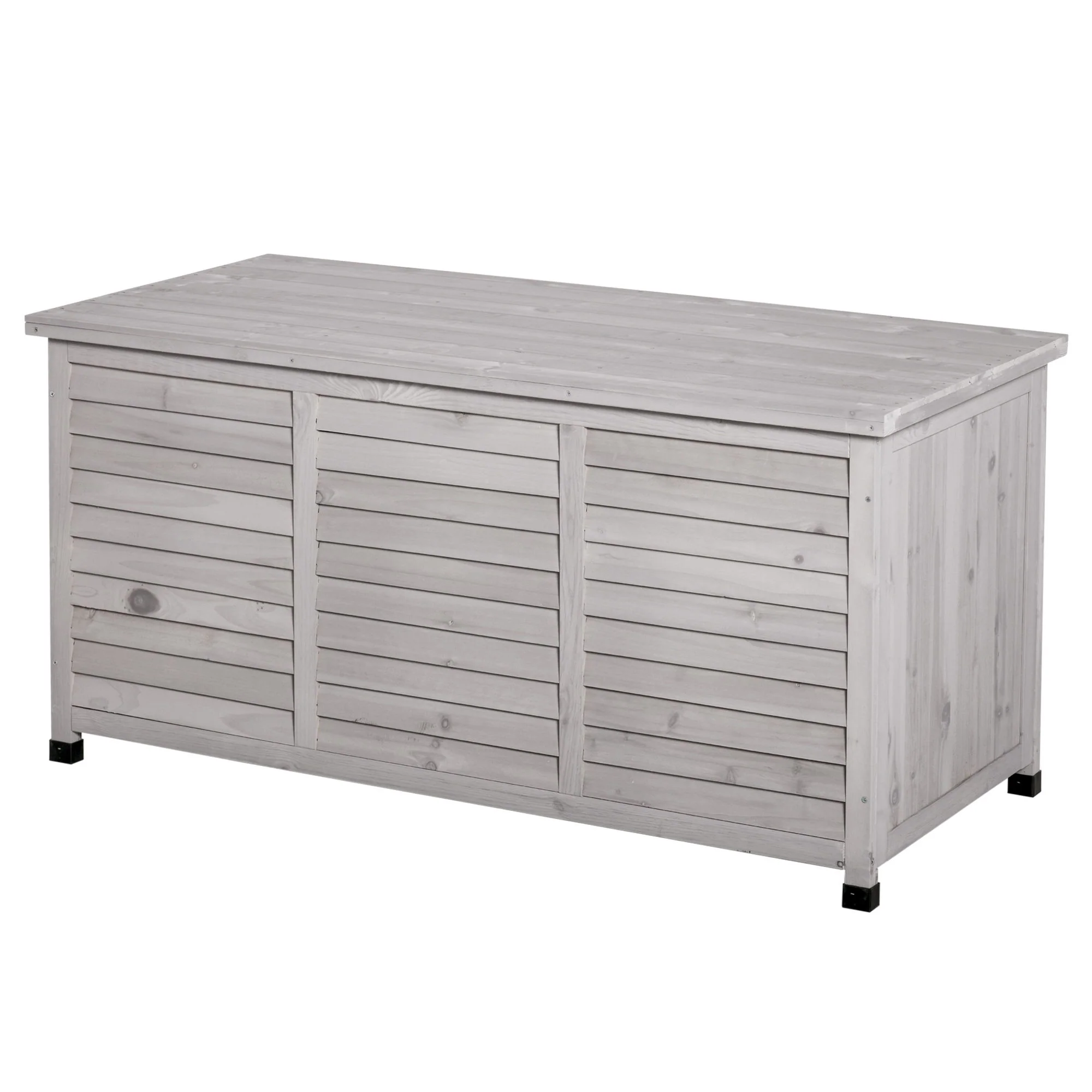 Outsunny - 75 Gallon Wooden Deck Box, Outdoor Storage Container With Aerating Gap & Weather-Fighting Finish - Gray - Image 4
