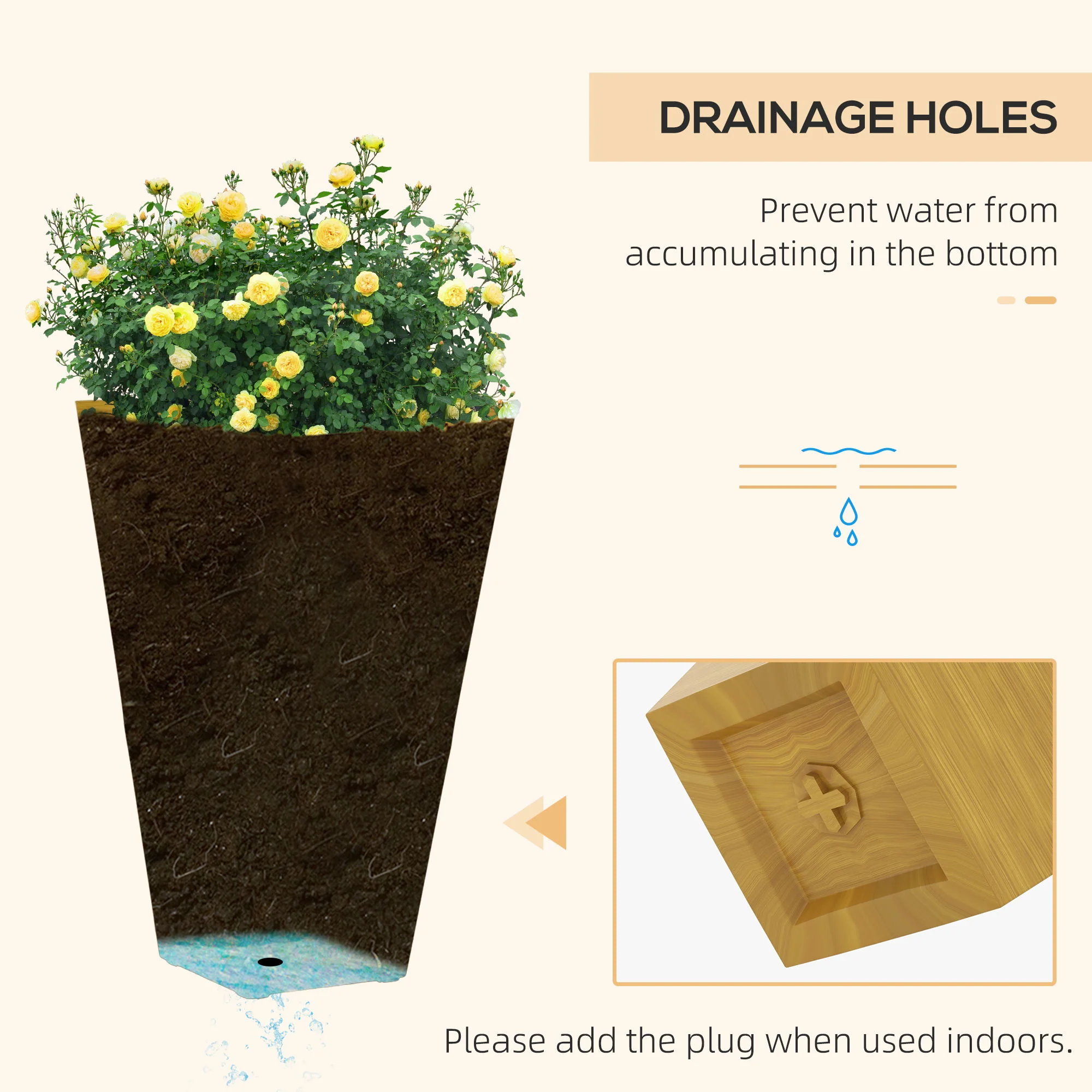 Outsunny - Outdoor Planters (Set of 3) Large Taper Planters With Drainage Holes And Plug, Faux Wood Plastic Flower Pots For Outdoor, Indoor, Garden, Patio - Image 14