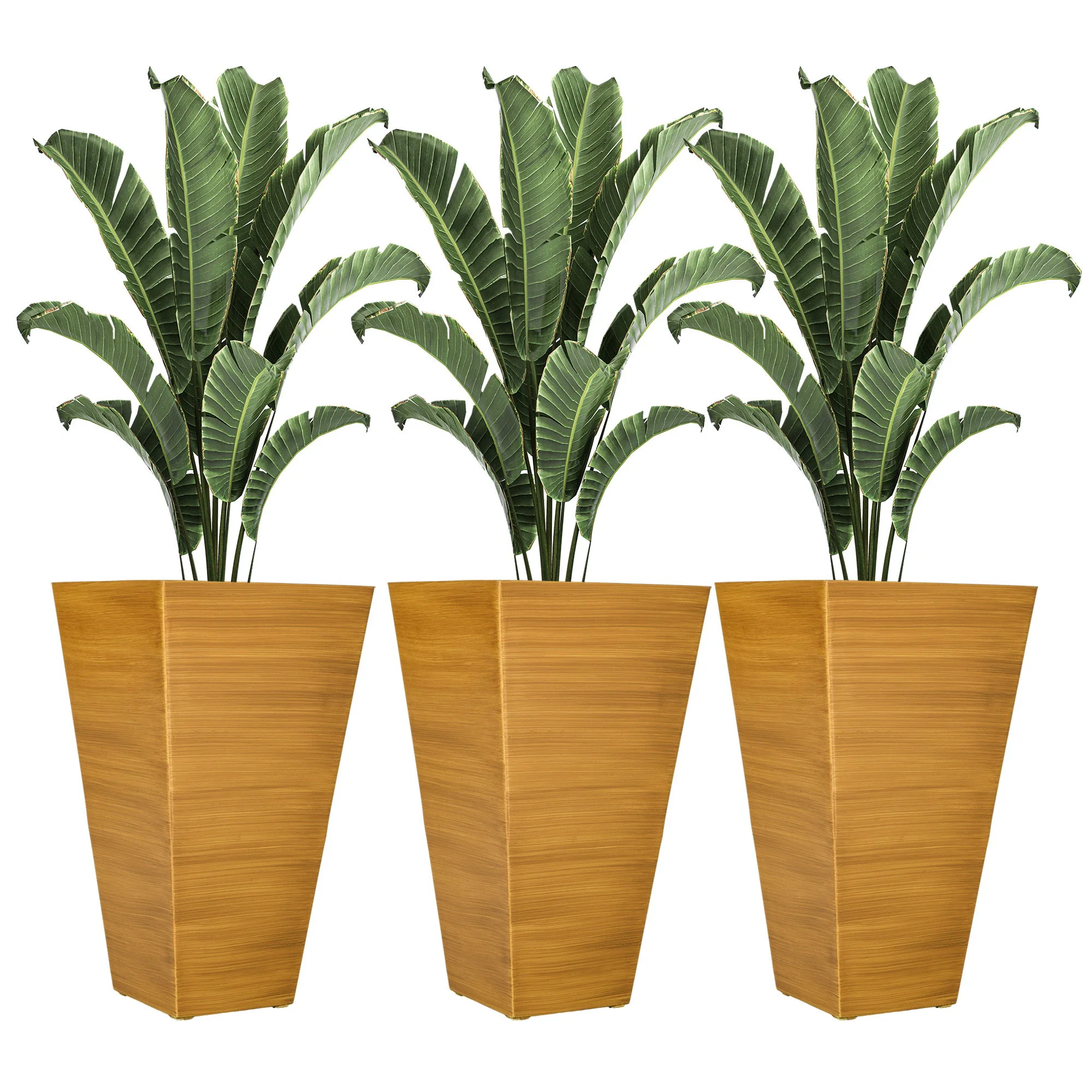 Outsunny - Outdoor Planters (Set of 3) Large Taper Planters With Drainage Holes And Plug, Faux Wood Plastic Flower Pots For Outdoor, Indoor, Garden, Patio - Image 2