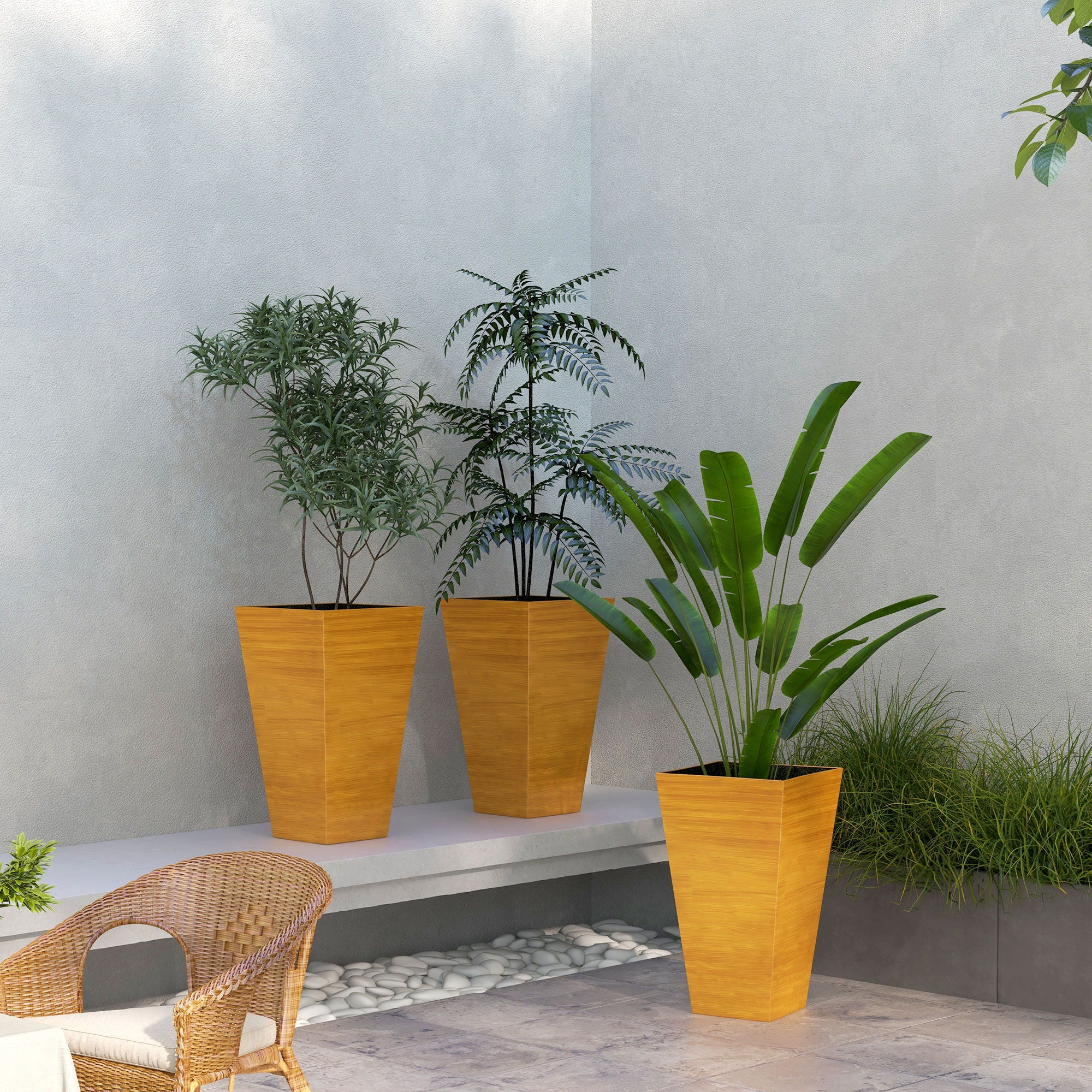 Outsunny - Outdoor Planters (Set of 3) Large Taper Planters With Drainage Holes And Plug, Faux Wood Plastic Flower Pots For Outdoor, Indoor, Garden, Patio - Image 6