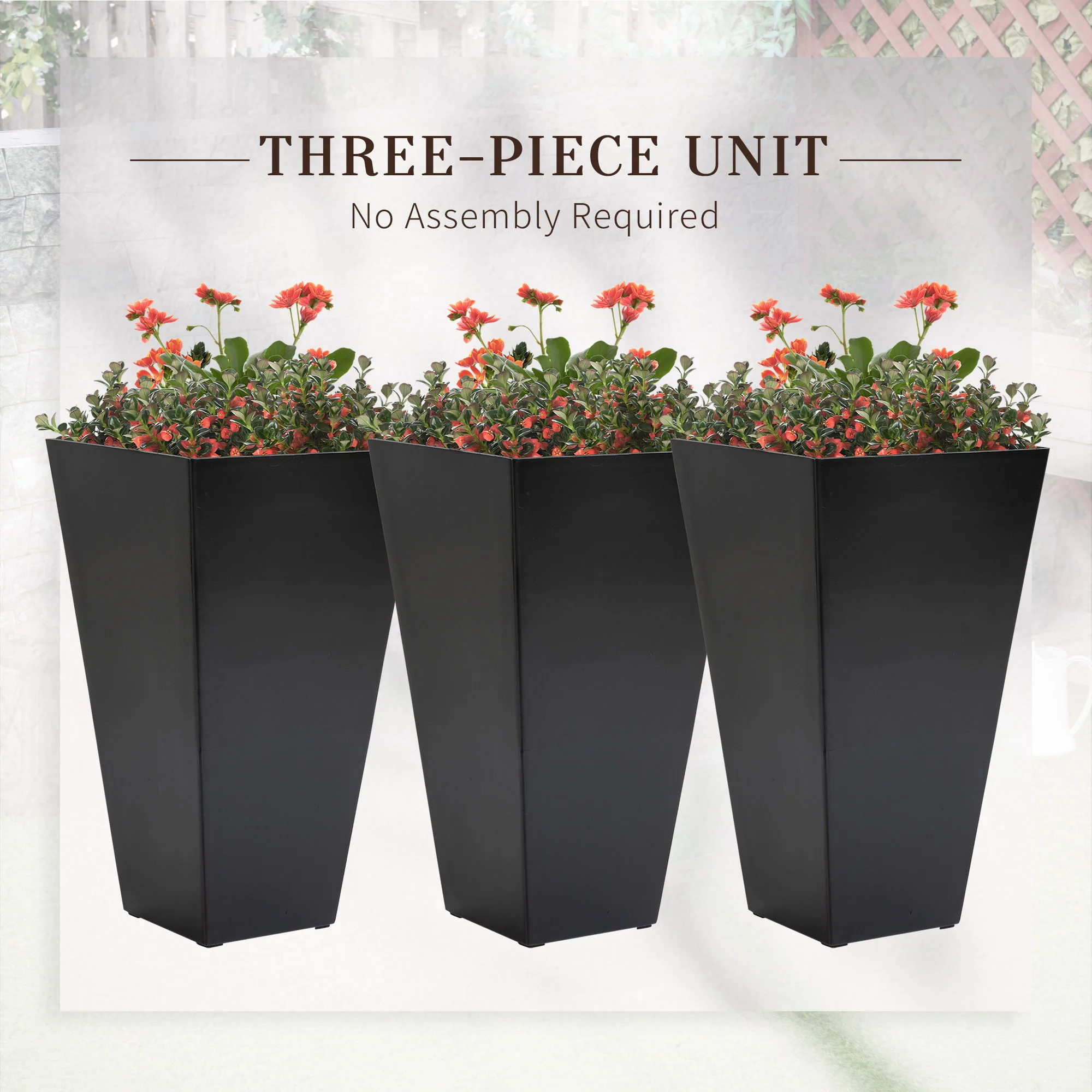 Outsunny - Outdoor Planters (Set of 3) Large Taper Planters With Drainage Holes And Plug, Faux Wood Plastic Flower Pots For Outdoor, Indoor, Garden, Patio - Image 7