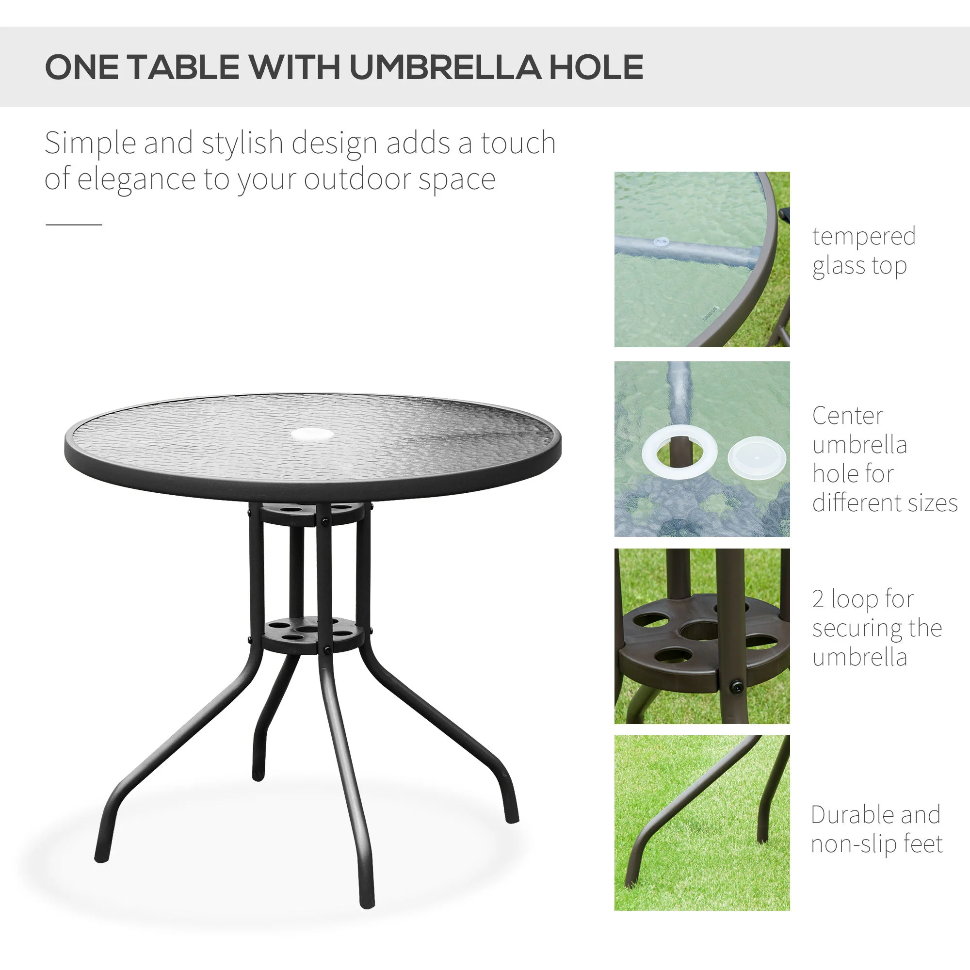 Outsunny - Patio Dining Set With Table Umbrella, Folding Chairs And Dining Table, Outdoor Patio Furniture Set - Image 3